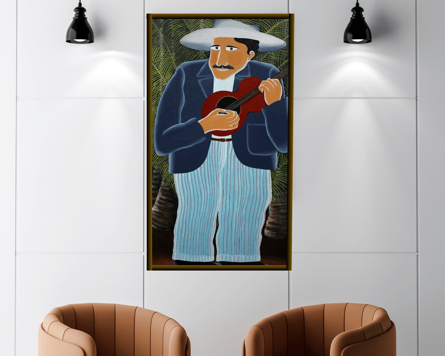 Original Painting "The Banjo Player" by Ivonaldo Veloso De Melo 36.2" x 19.7" - ThePopUp Art Gallery