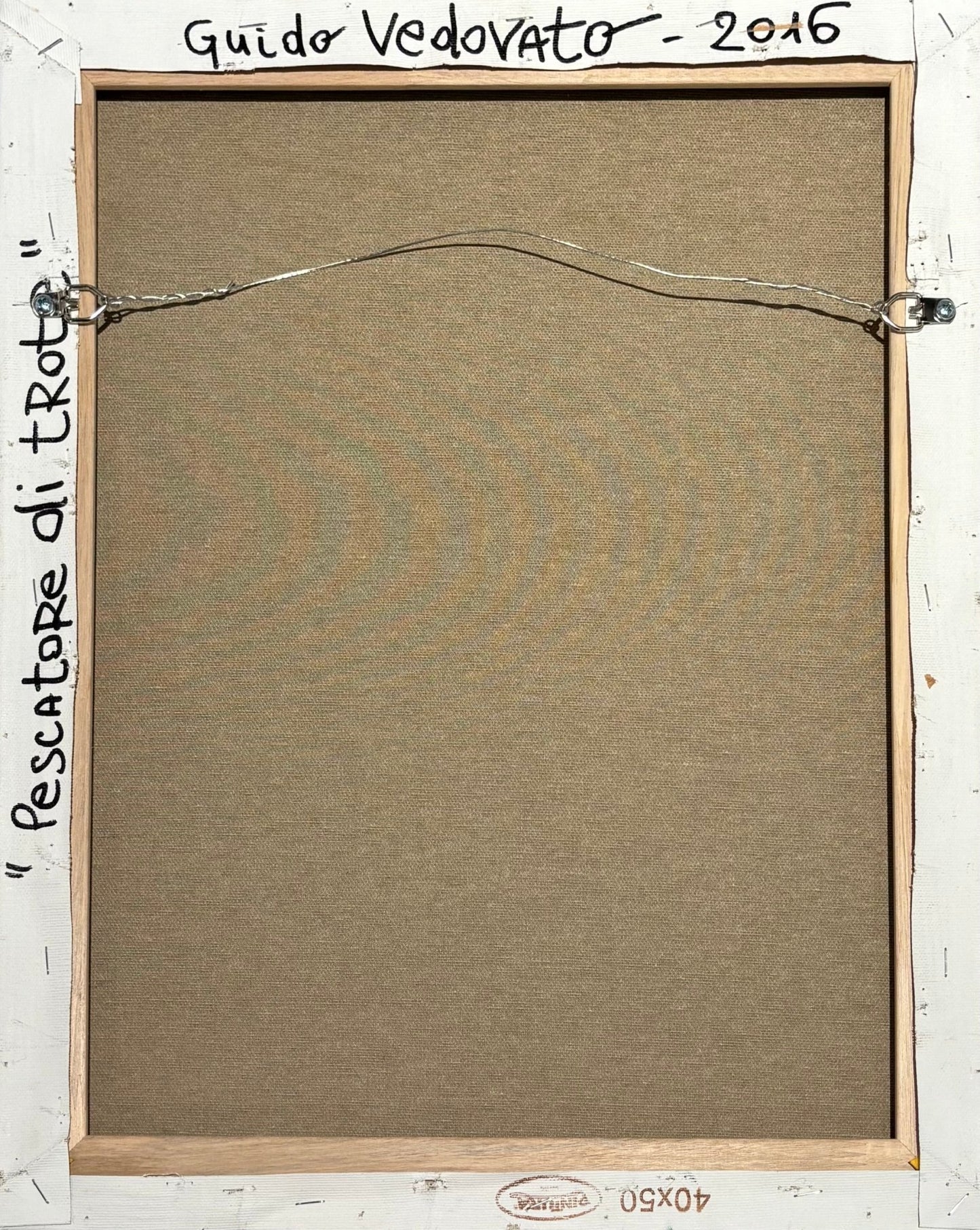 Original Painting "Trout Fishing in Dolomites" by Guido Vedovato 19 3/4" x 15 3/4" - ThePopUp Art Gallery