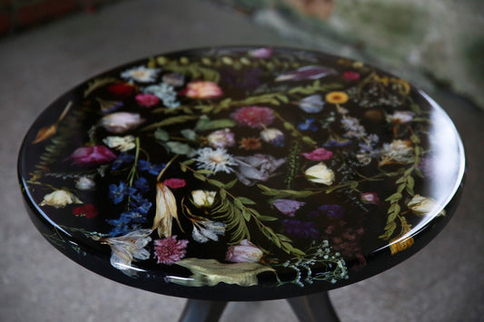 Botanical Resin Table "Forever 24 No11" by Serge Holenko, 24" Round 18"H. - ThePopUp Art Gallery