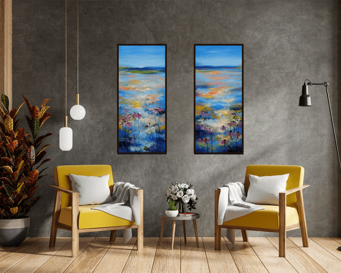Original Painting "Blue Summer 2" by Natalya Romanovsky 36" x 16" - ThePopUp Art Gallery