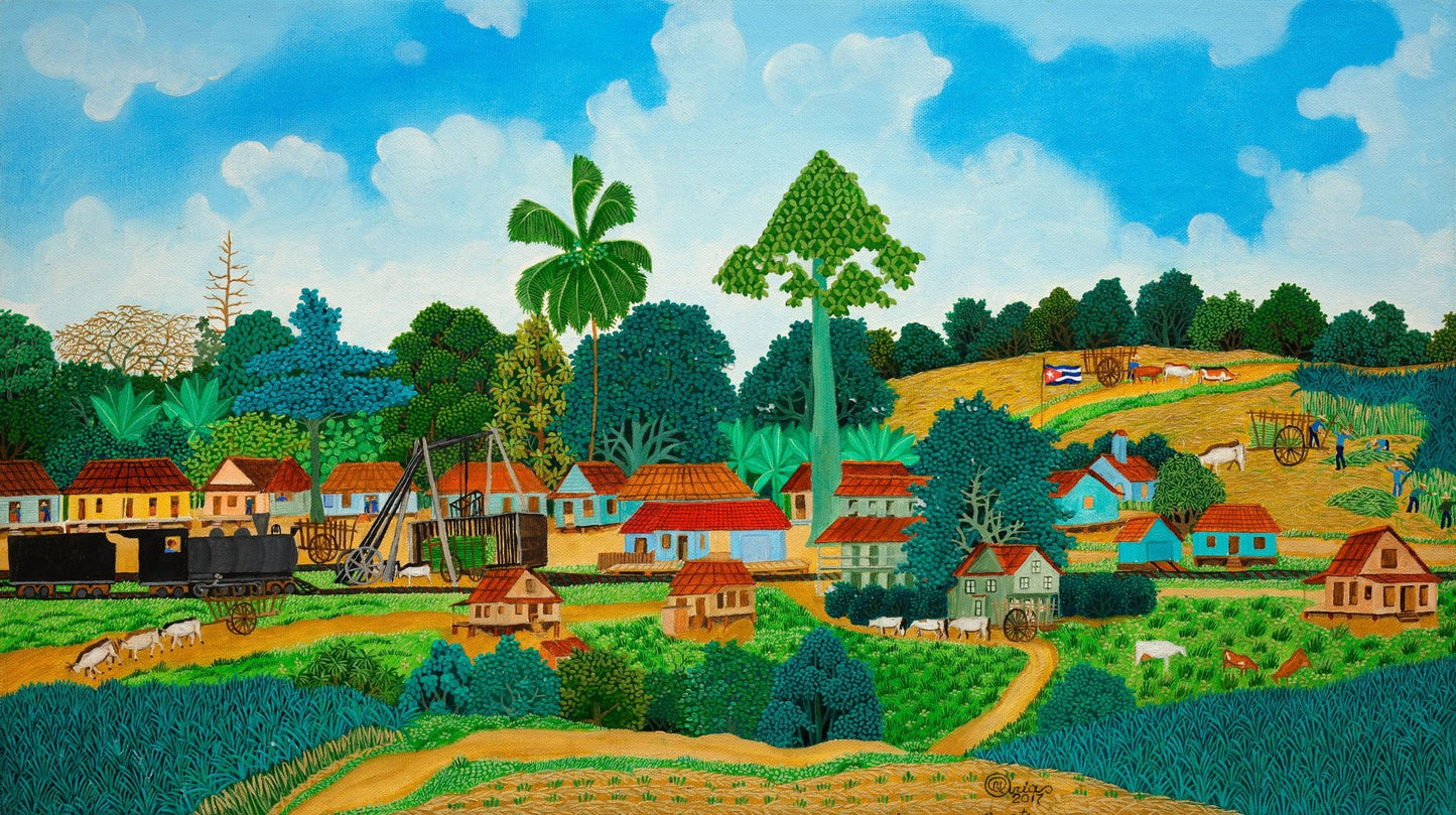 Original Painting "Bayate Sugar cane Harvest" by Luis Joaquin Rodriguez Arias 13.8"x24.2" - ThePopUp Art Gallery