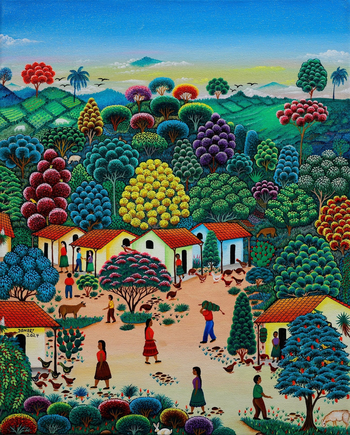 Original Painting "Delivering bananas" by Damary Maria Zoila Pineda 19.7" x 15.75" - ThePopUp Art Gallery