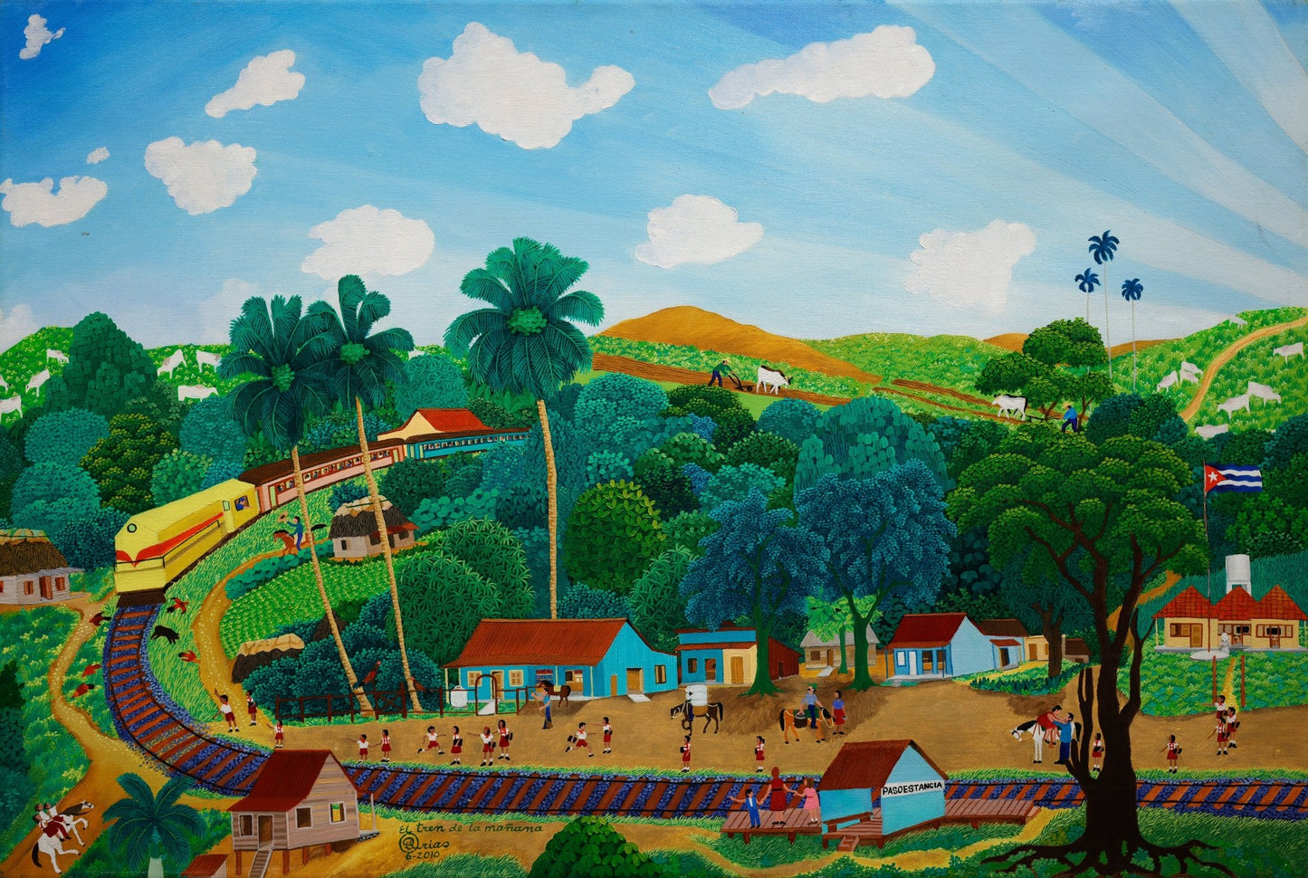 Original Painting "The Morning train" by Luis Joaquin Rodriguez Arias 21.26" x 31.50" - ThePopUp Art Gallery