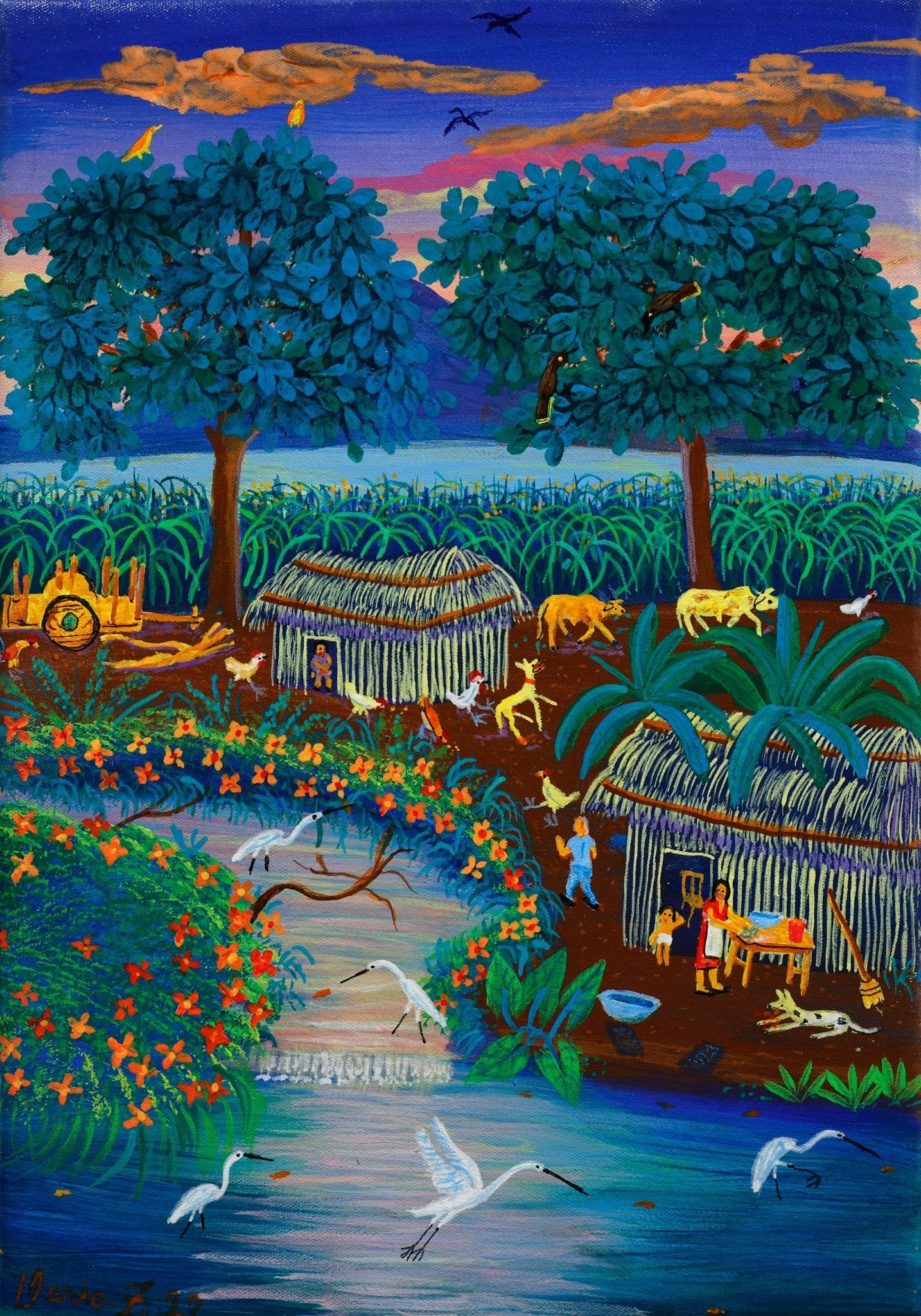Original Painting "Working the farm" by Dario Zamora 11.8" x 8.3" - ThePopUp Art Gallery