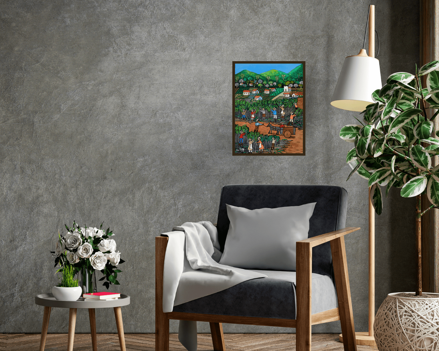 Original painting "Sugar Cane Harvest" Wilma Ramos 15.7" x 11.8" - ThePopUp Art Gallery