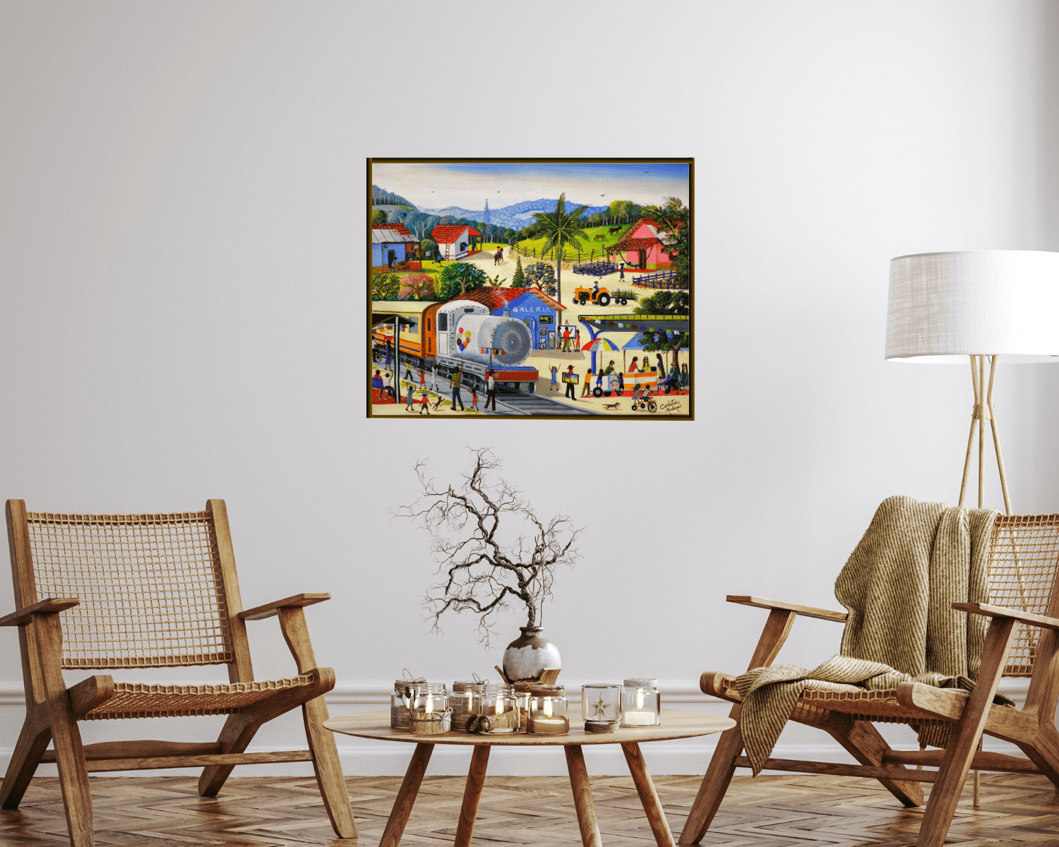 Original Painting "Here Comes The Train" by Carlos Medina 15.7" x 19.7" - ThePopUp Art Gallery