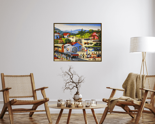 Original Painting "Here Comes The Train" by Carlos Medina 15.7" x 19.7" - ThePopUp Art Gallery