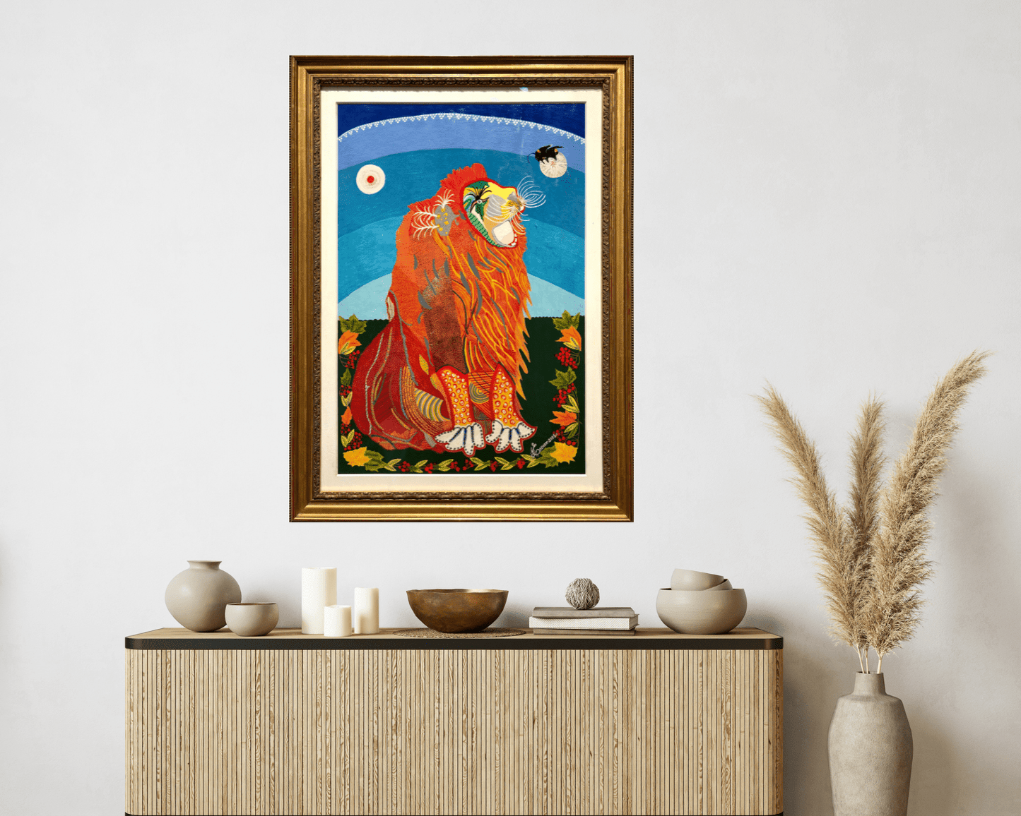Original Painting "The Playful Lion" by Tatiana Dmitriyevna Elenok 27.6" x 19.7" - ThePopUp Art Gallery