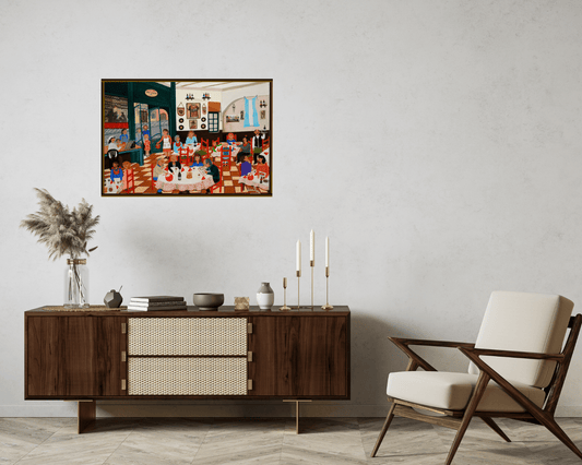Original Painting "Don Chico's Canteen" by Lidia Papic 18.8" x 19.7" - ThePopUp Art Gallery
