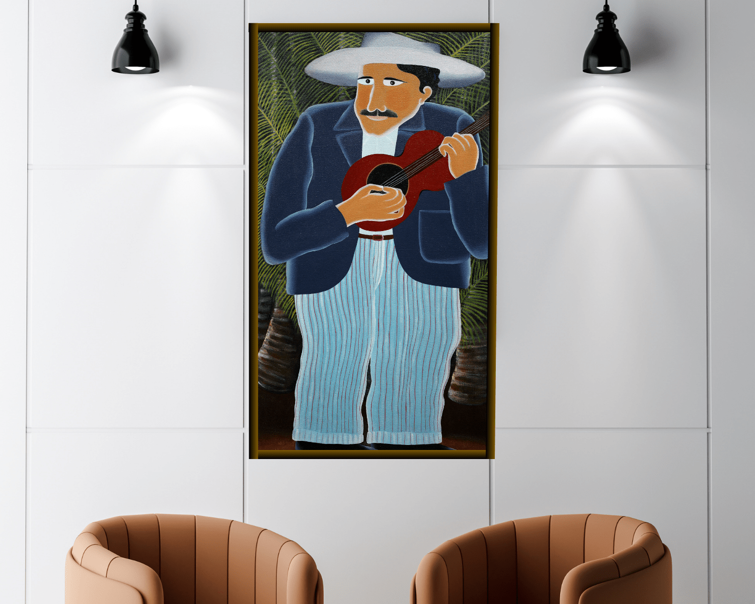 Original Painting "The Banjo Player" by Ivonaldo Veloso De Melo 36.2" x 19.7" - ThePopUp Art Gallery