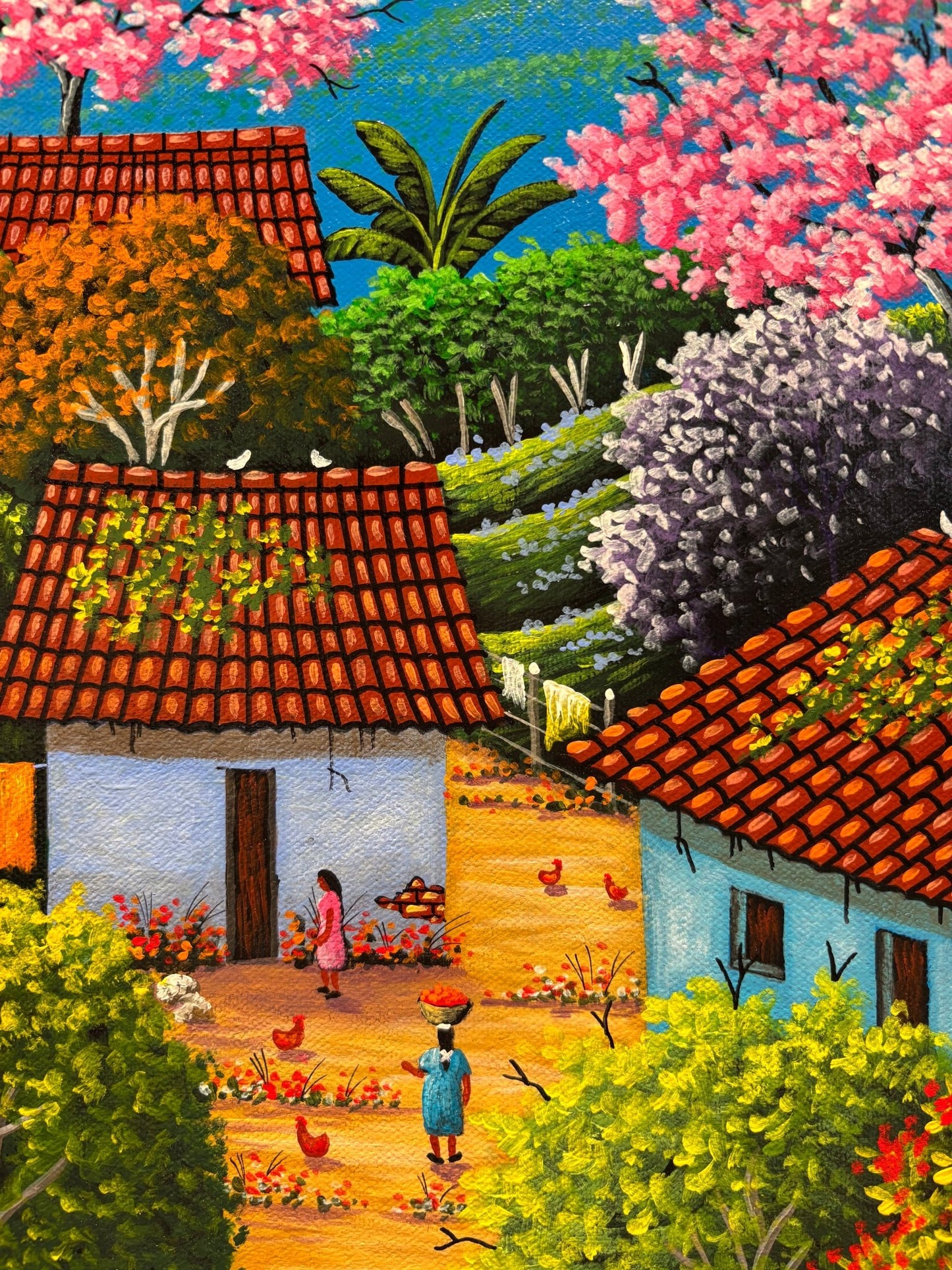 Original Painting “Small Hamlet” by Alonso Flores, El Salvador, 15.7x11.8” - ThePopUp Art Gallery