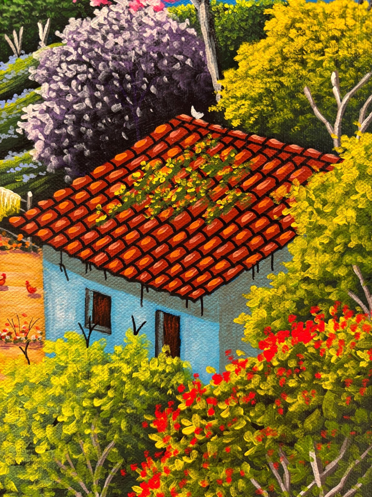Original Painting “Small Hamlet” by Alonso Flores, El Salvador, 15.7x11.8” - ThePopUp Art Gallery