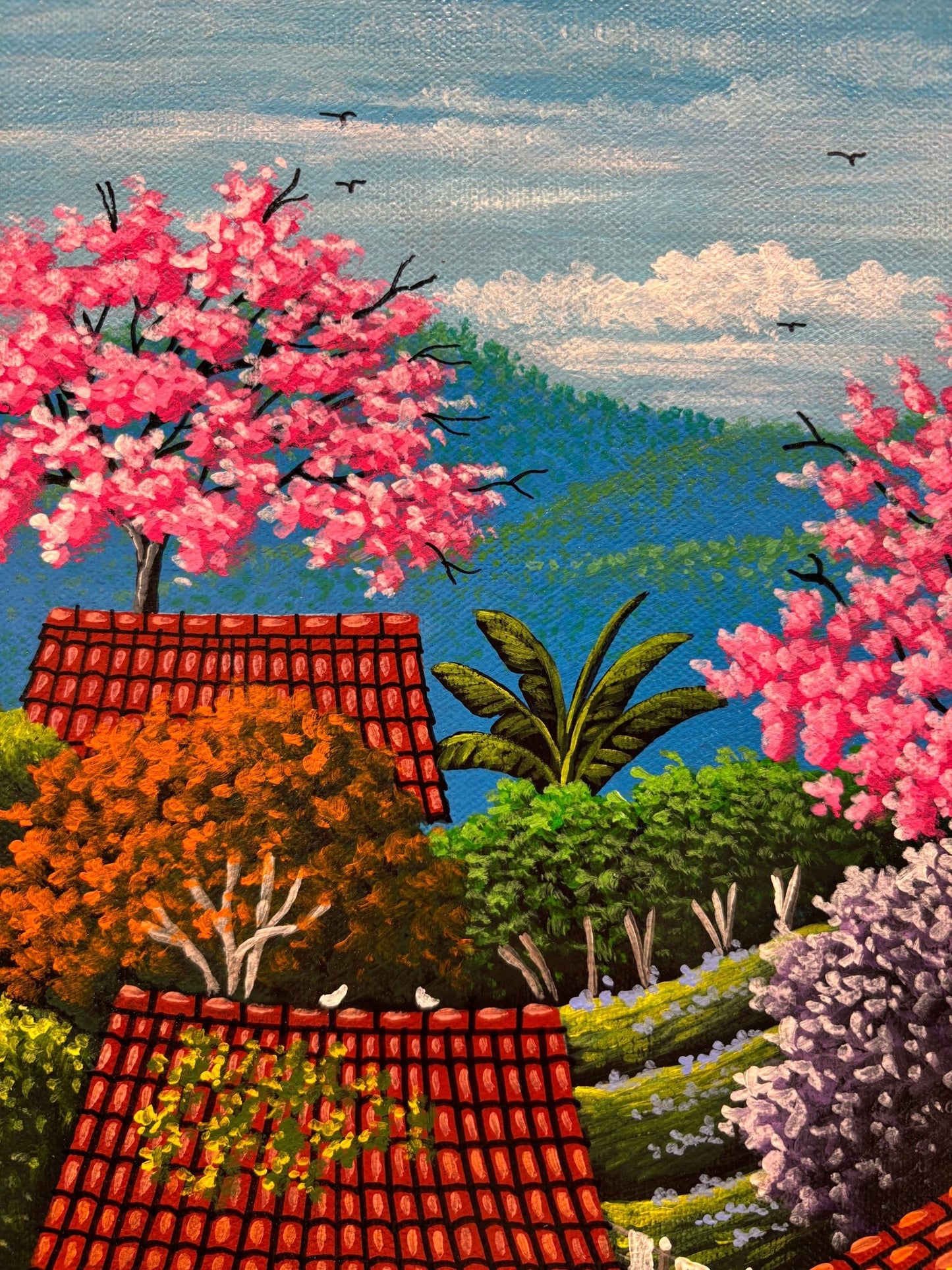 Original Painting “Small Hamlet” by Alonso Flores, El Salvador, 15.7x11.8” - ThePopUp Art Gallery