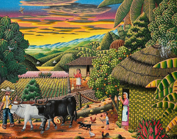 Original Painting "Traditional Logging" by Pedro Grandes 13.8"x17.7" - ThePopUp Art Gallery
