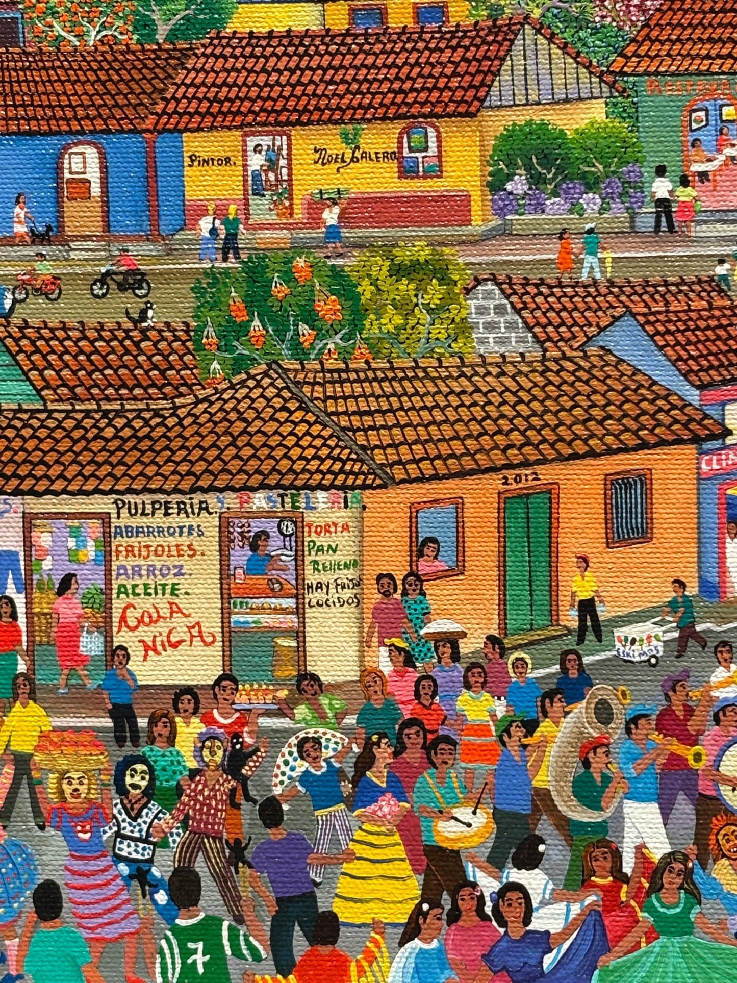 Original Painting "Street Party" by Noel Calero 11.8"x15.7" - ThePopUp Art Gallery