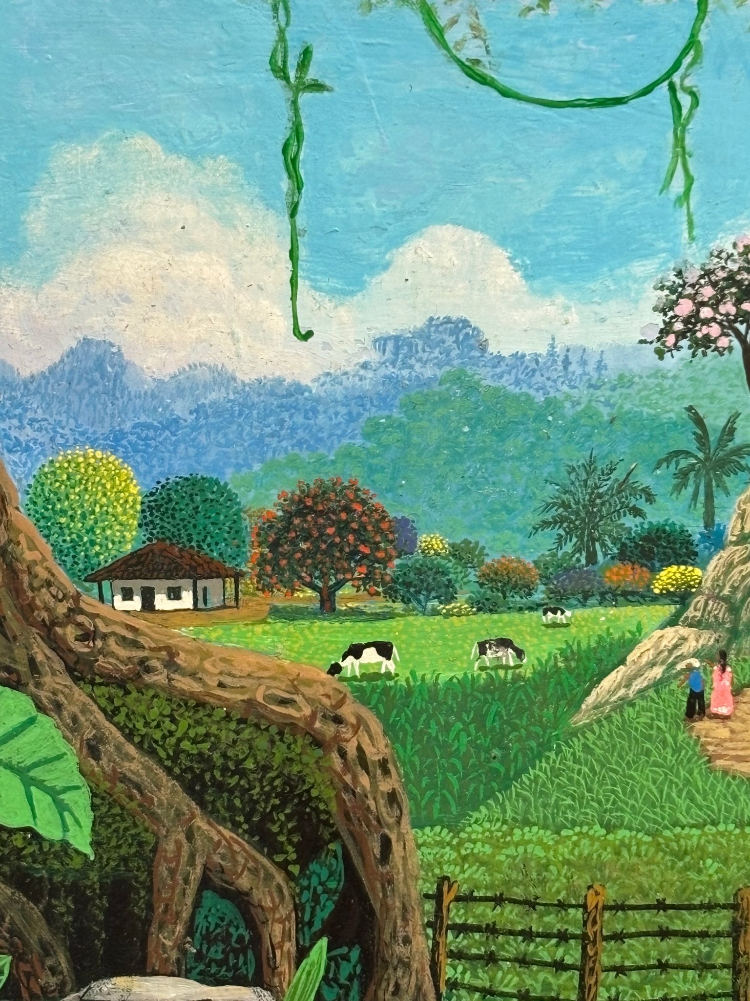 Original Painting "Mother is Calling - Lunchtime" by German Ramón Durón 8.4 x 10.4" - ThePopUp Art Gallery