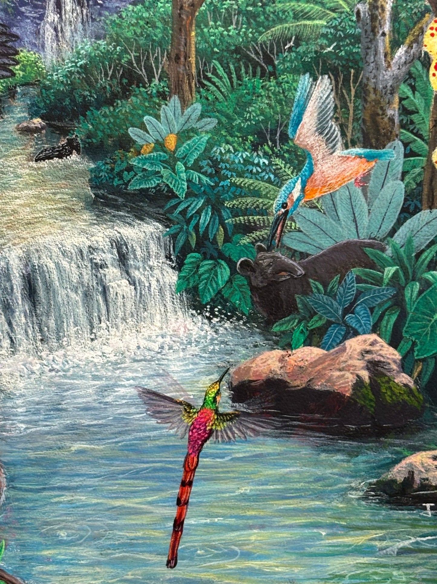 Original, Leather Canvas, "Paradise Along The Amazon" by J. Toaquiza 7.9"x11.8" - ThePopUp Art Gallery