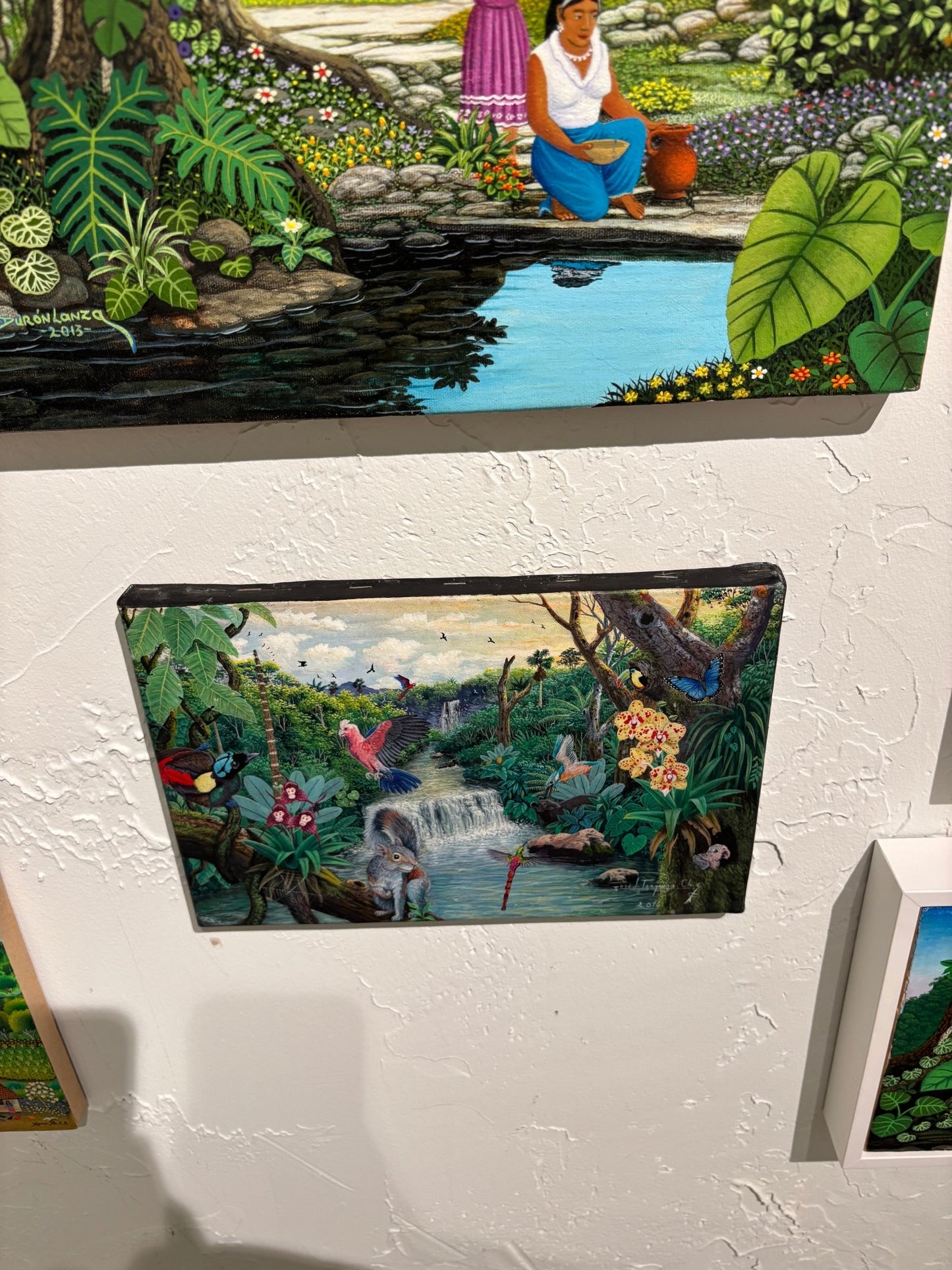 Original, Leather Canvas, "Paradise Along The Amazon" by J. Toaquiza 7.9"x11.8" - ThePopUp Art Gallery