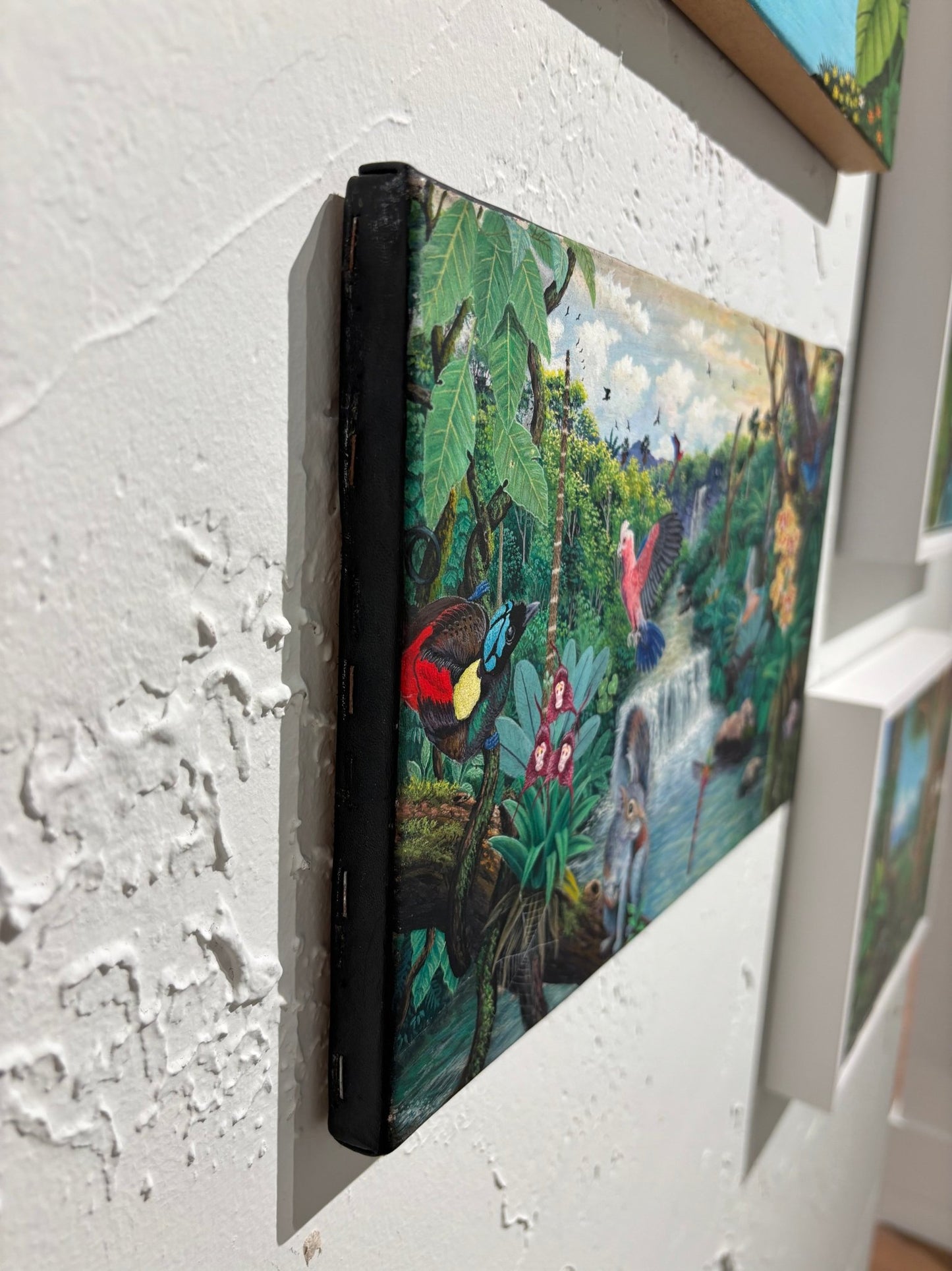 Original, Leather Canvas, "Paradise Along The Amazon" by J. Toaquiza 7.9"x11.8" - ThePopUp Art Gallery