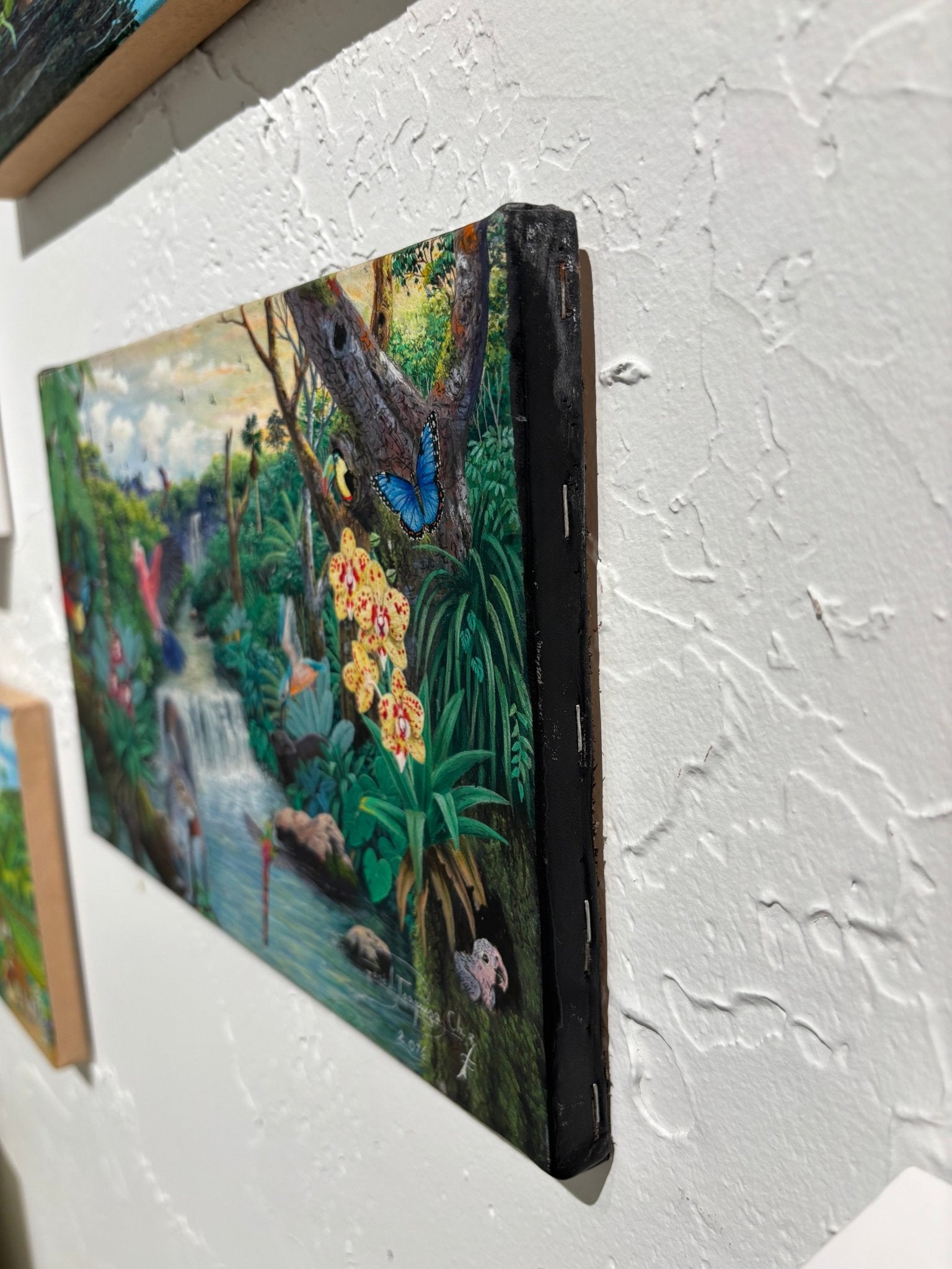 Original, Leather Canvas, "Paradise Along The Amazon" by J. Toaquiza 7.9"x11.8" - ThePopUp Art Gallery