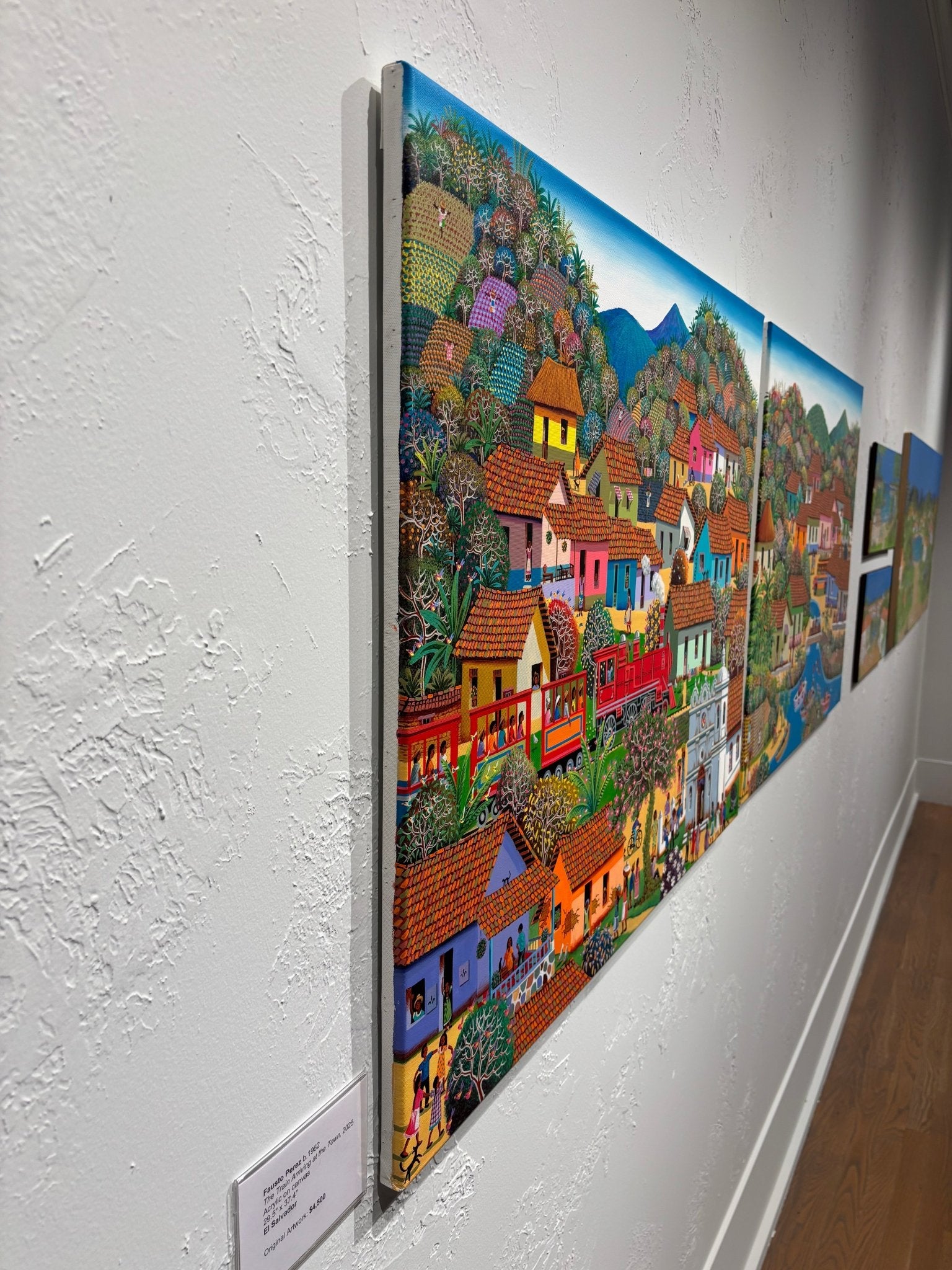 Original Painting "The Train Driving At The Town" by Fausto Perez 29.5" x 37.4" - ThePopUp Art Gallery