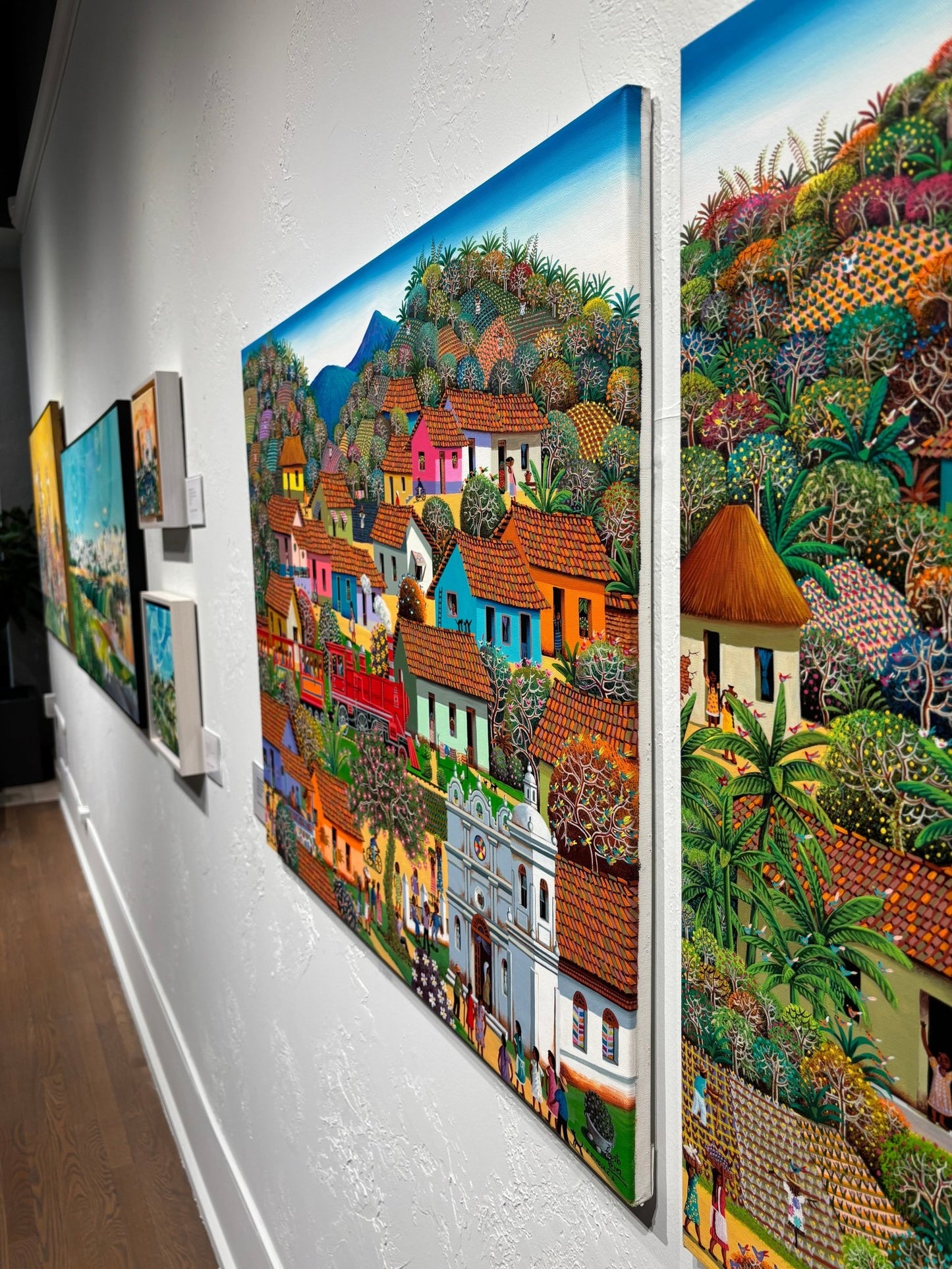 Original Painting "The Train Driving At The Town" by Fausto Perez 29.5" x 37.4" - ThePopUp Art Gallery