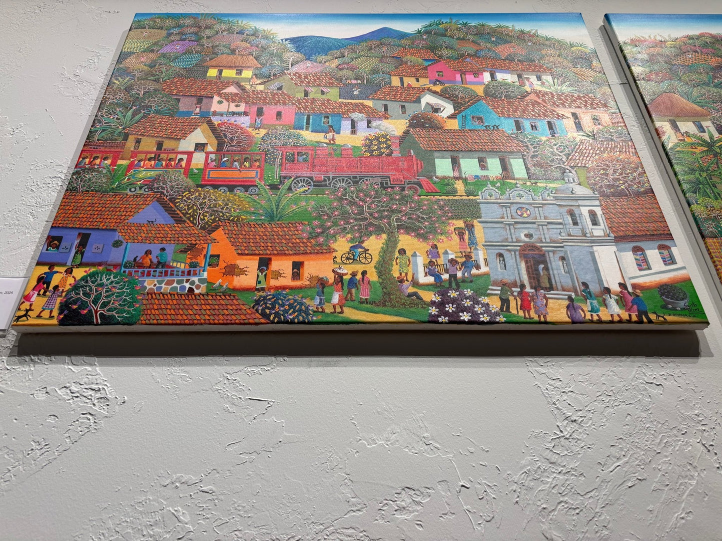 Original Painting "The Train Driving At The Town" by Fausto Perez 29.5" x 37.4" - ThePopUp Art Gallery