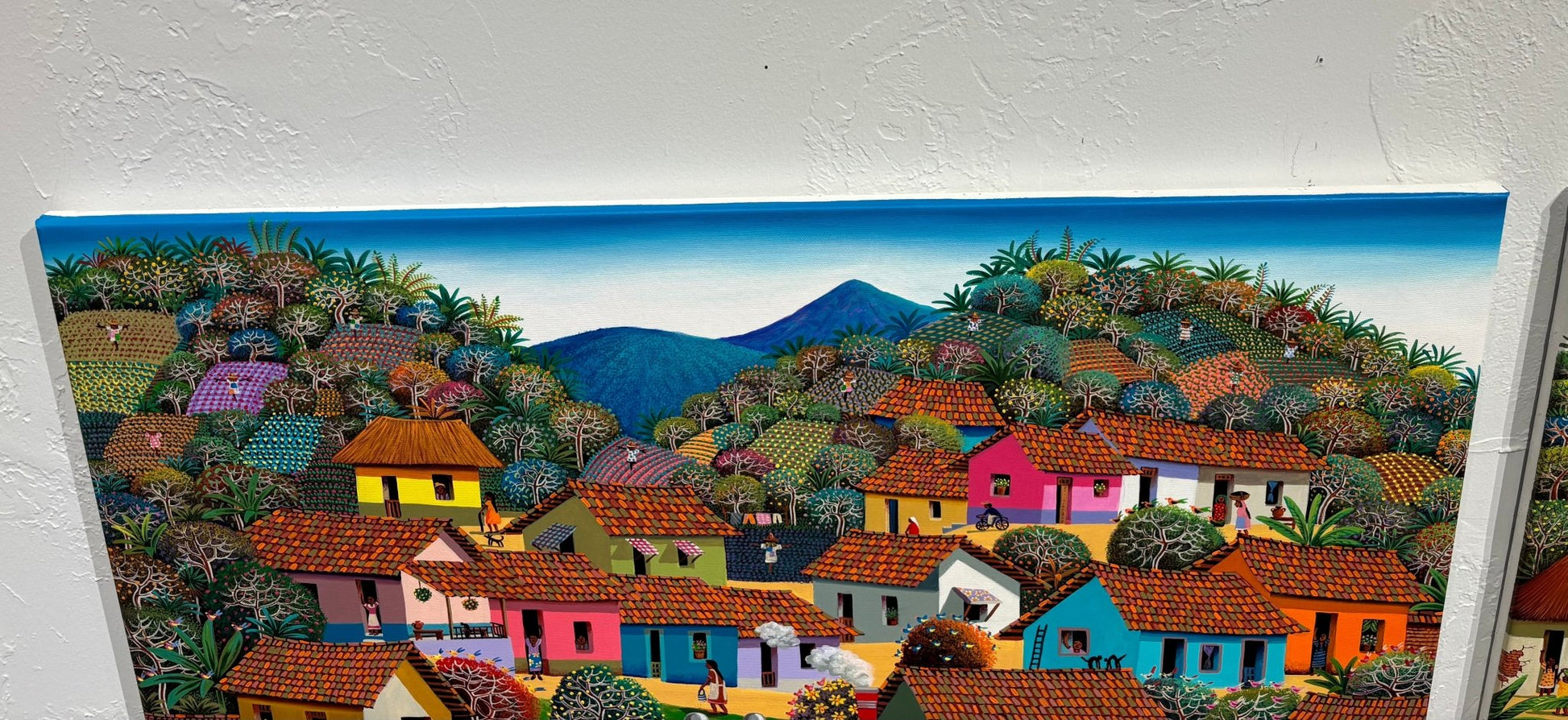 Original Painting "The Train Driving At The Town" by Fausto Perez 29.5" x 37.4" - ThePopUp Art Gallery