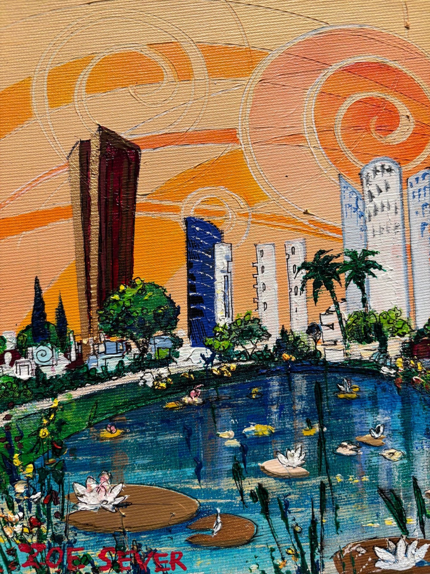 Original Painting "Flowers of Sarona" by Zoe Sever 9.8” x 9.8” - ThePopUp Art Gallery