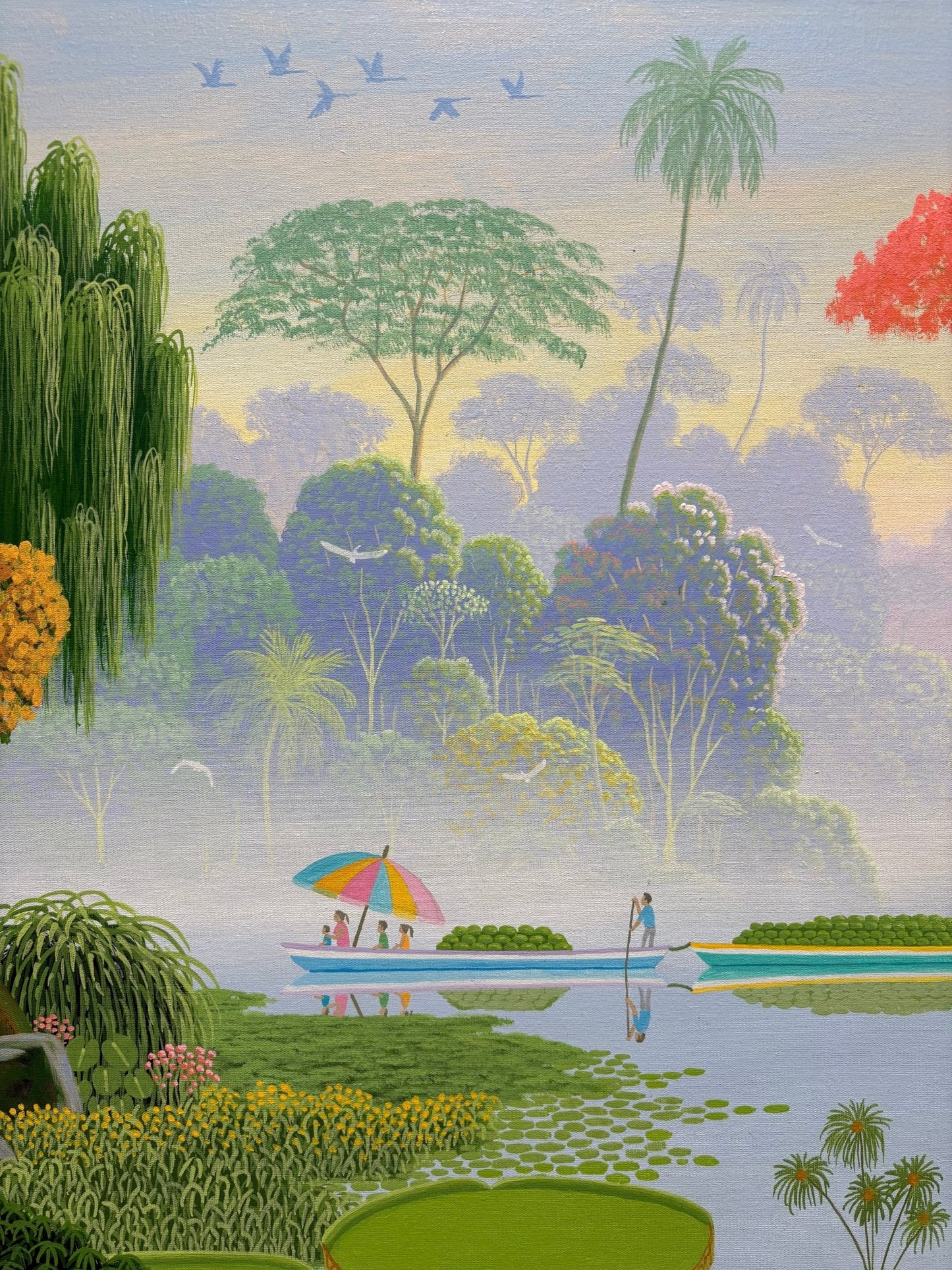 Original painting "Transporting Green Coconuts" by Edivaldo Barbosa de Souza 23.6” x 47.2” - ThePopUp Art Gallery