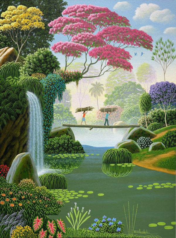 Original Painting "Couple with Firewood" by Edivaldo Barbosa de Souza 31 1/2" x 21 5/16" - ThePopUp Art Gallery