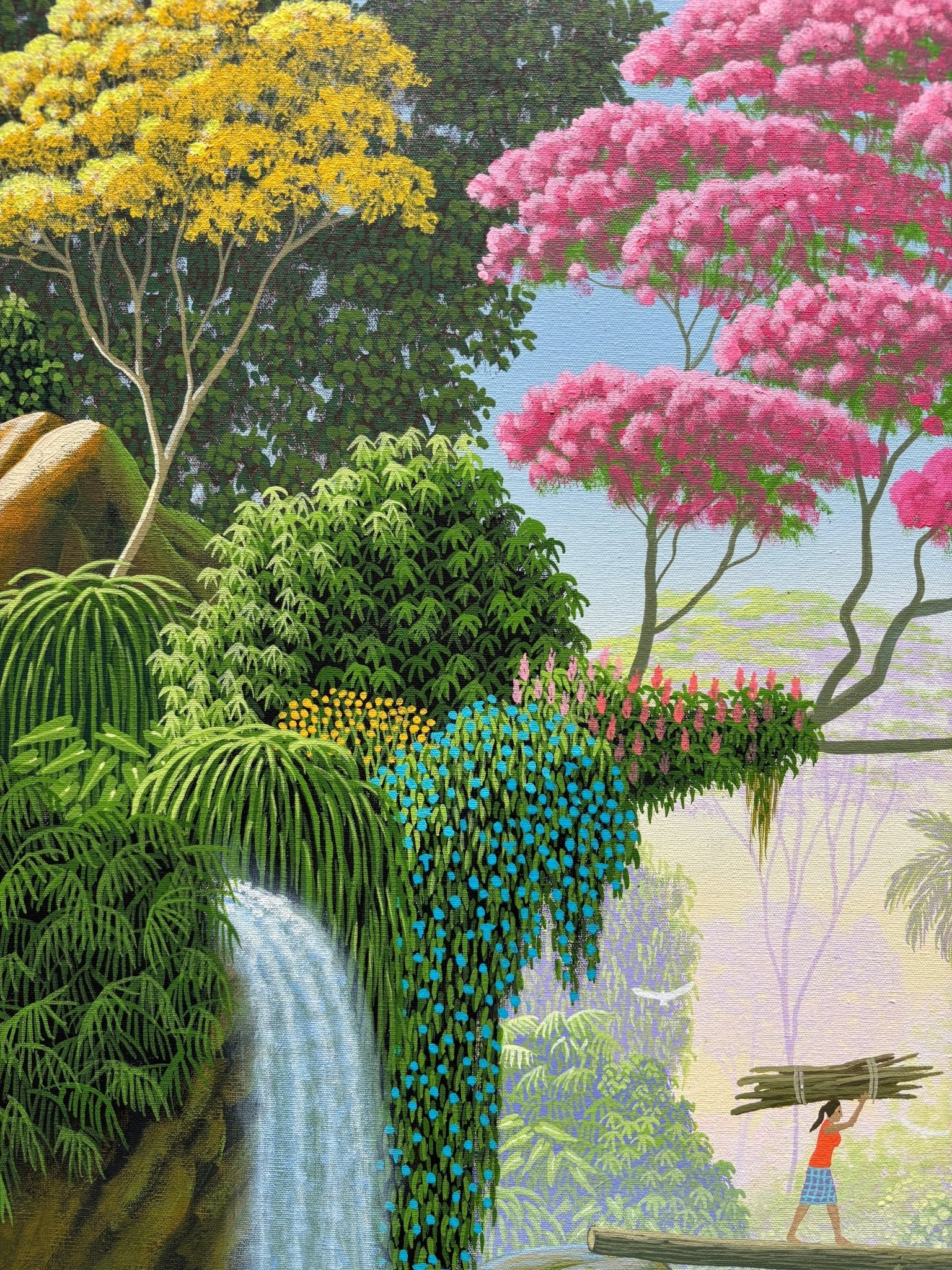 Original Painting "Couple with Firewood" by Edivaldo Barbosa de Souza 31 1/2" x 21 5/16" - ThePopUp Art Gallery