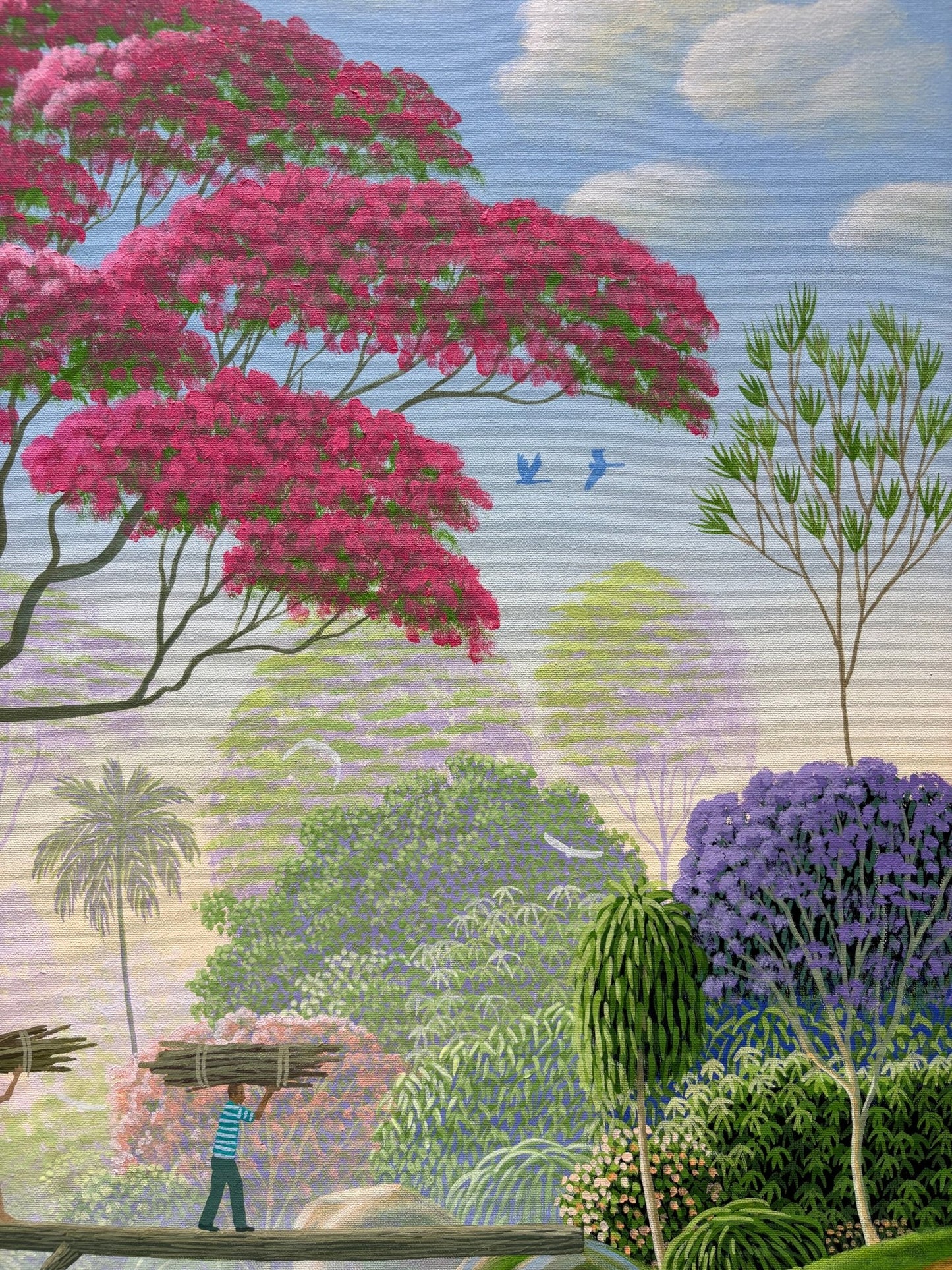 Original Painting "Couple with Firewood" by Edivaldo Barbosa de Souza 31 1/2" x 21 5/16" - ThePopUp Art Gallery