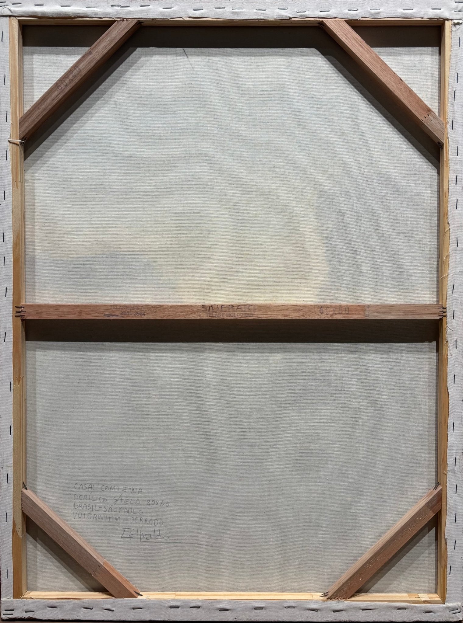 Original Painting "Couple with Firewood" by Edivaldo Barbosa de Souza 31 1/2" x 21 5/16" - ThePopUp Art Gallery