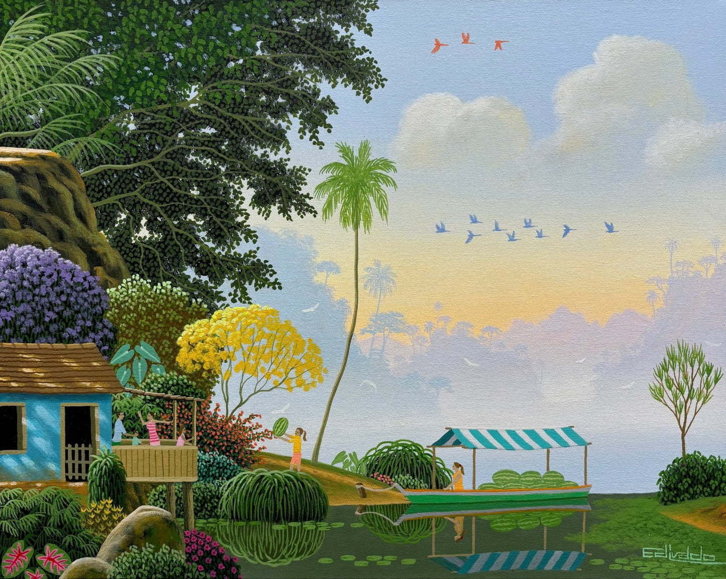 Original Painting "Watermelon Seller" by Edivaldo Barbosa de Souza 15.7” x 19.7” - ThePopUp Art Gallery