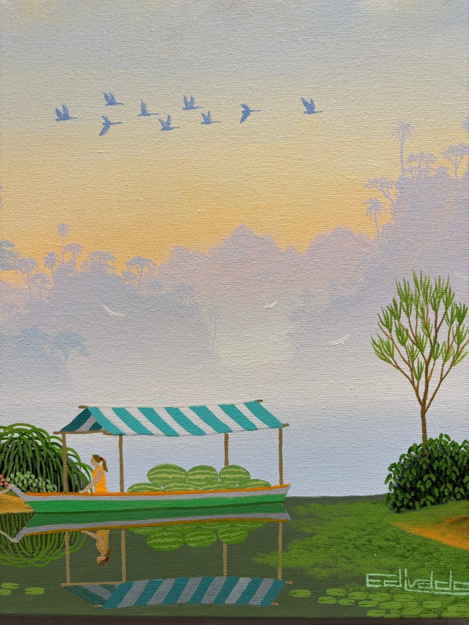 Original Painting "Watermelon Seller" by Edivaldo Barbosa de Souza 15.7” x 19.7” - ThePopUp Art Gallery