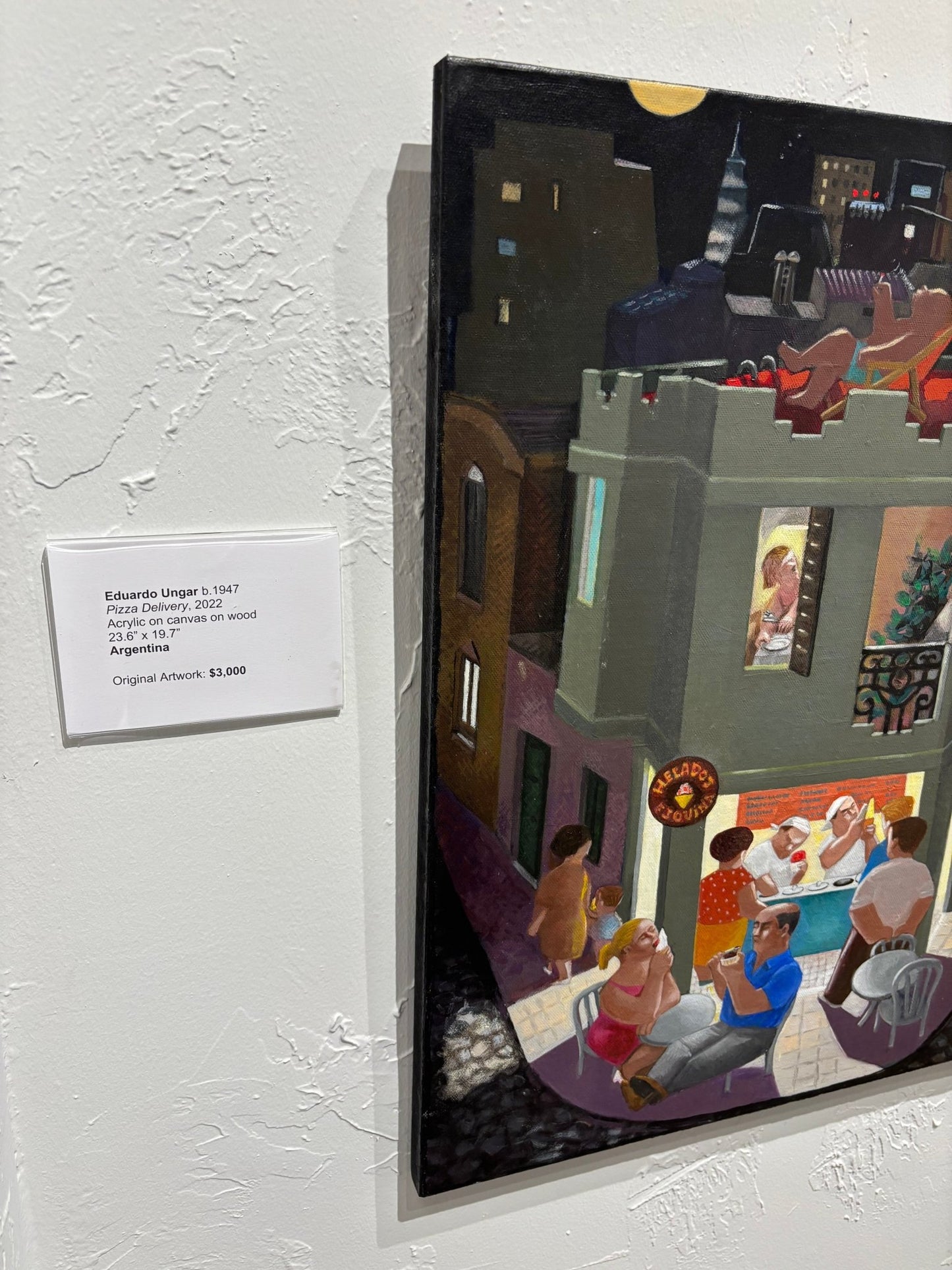 Original Painting "Pizza Delivery" by Eduardo Ungar 23.6” x 19.7” - ThePopUp Art Gallery