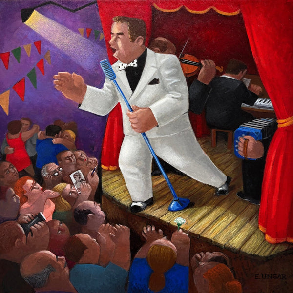 Original Painting "The Singer" by Eduardo Ungar 16.1"x16.1" - ThePopUp Art Gallery