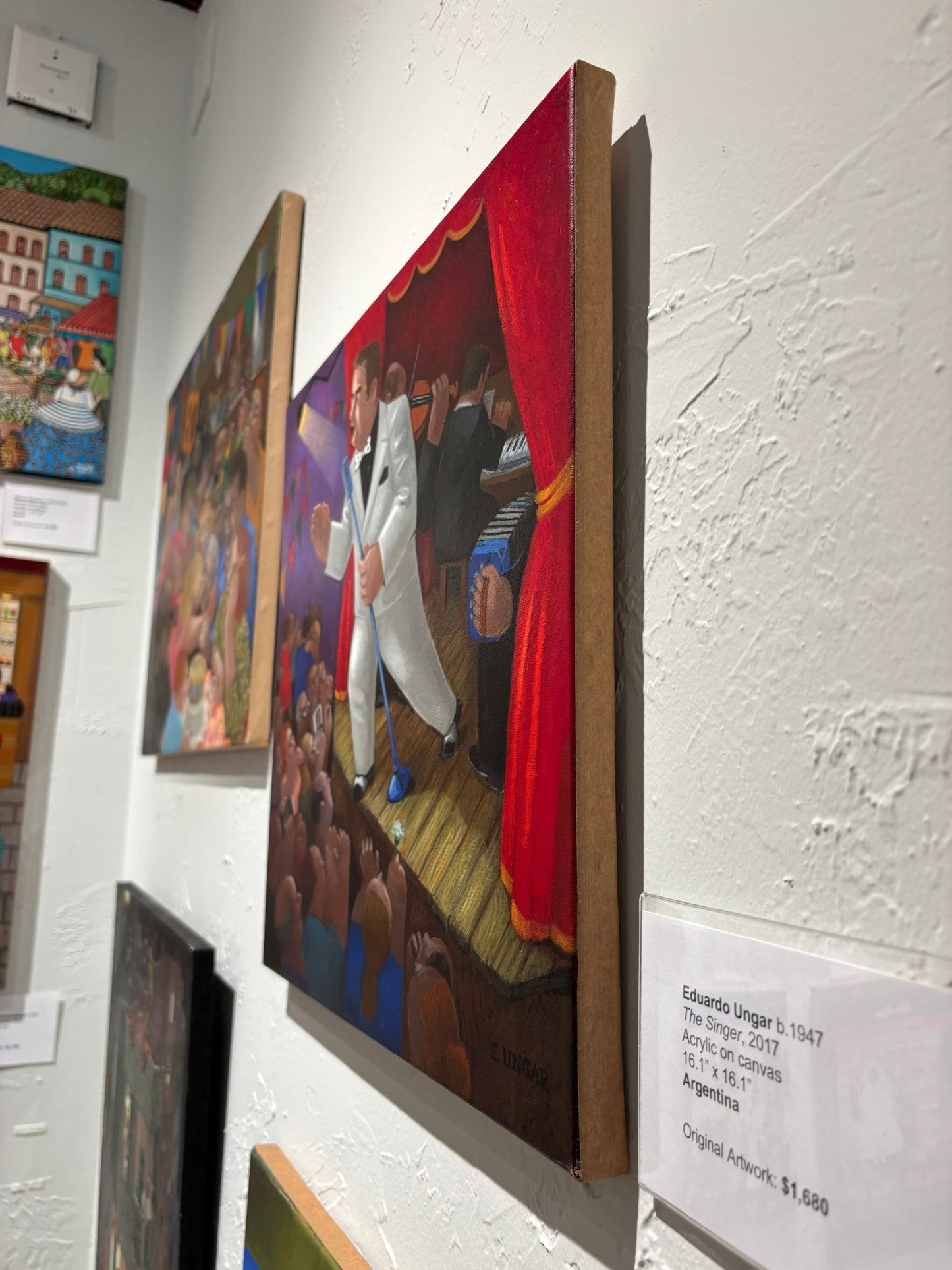 Original Painting "The Singer" by Eduardo Ungar 16.1"x16.1" - ThePopUp Art Gallery