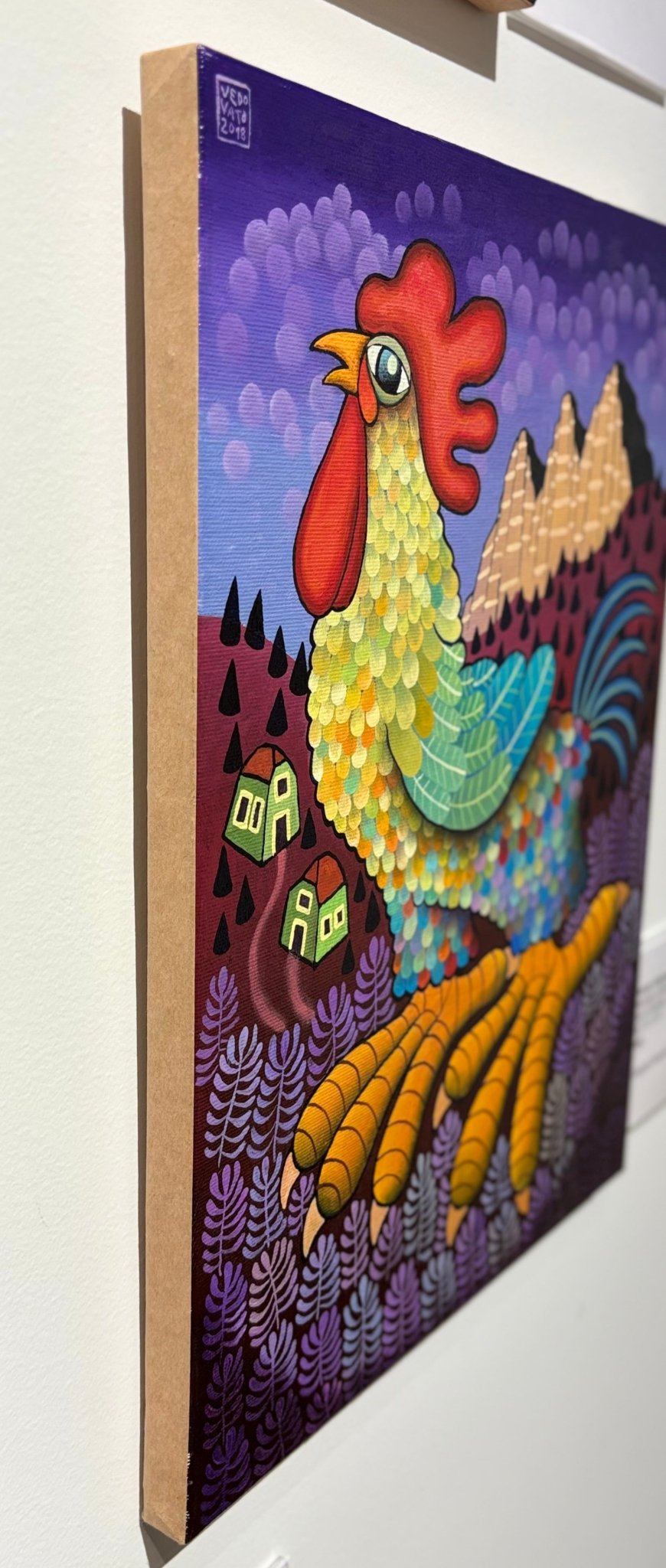 Original Painting "Rooster In the Alps" by Guido Vedovato 15.7" x 11.8" - ThePopUp Art Gallery