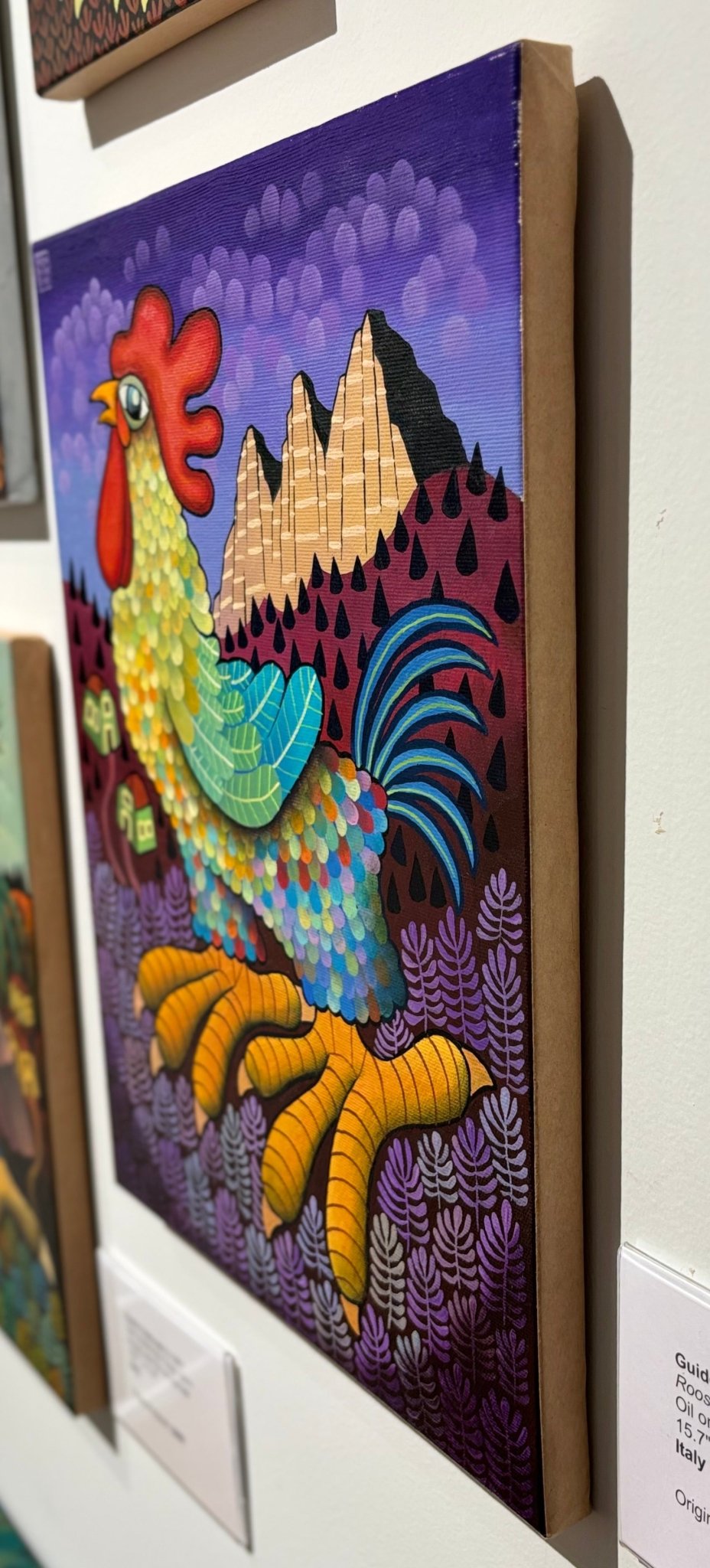 Original Painting "Rooster In the Alps" by Guido Vedovato 15.7" x 11.8" - ThePopUp Art Gallery