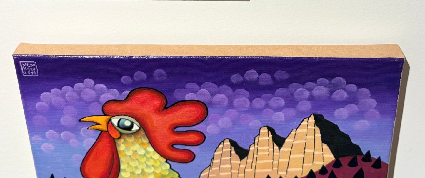 Original Painting "Rooster In the Alps" by Guido Vedovato 15.7" x 11.8" - ThePopUp Art Gallery