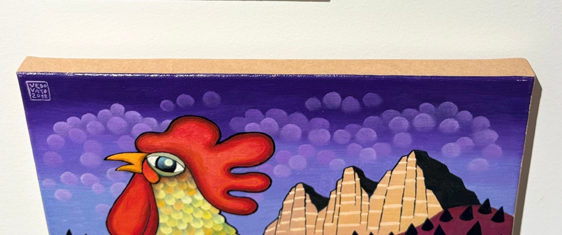 Original Painting "Rooster In the Alps" by Guido Vedovato 15.7" x 11.8" - ThePopUp Art Gallery