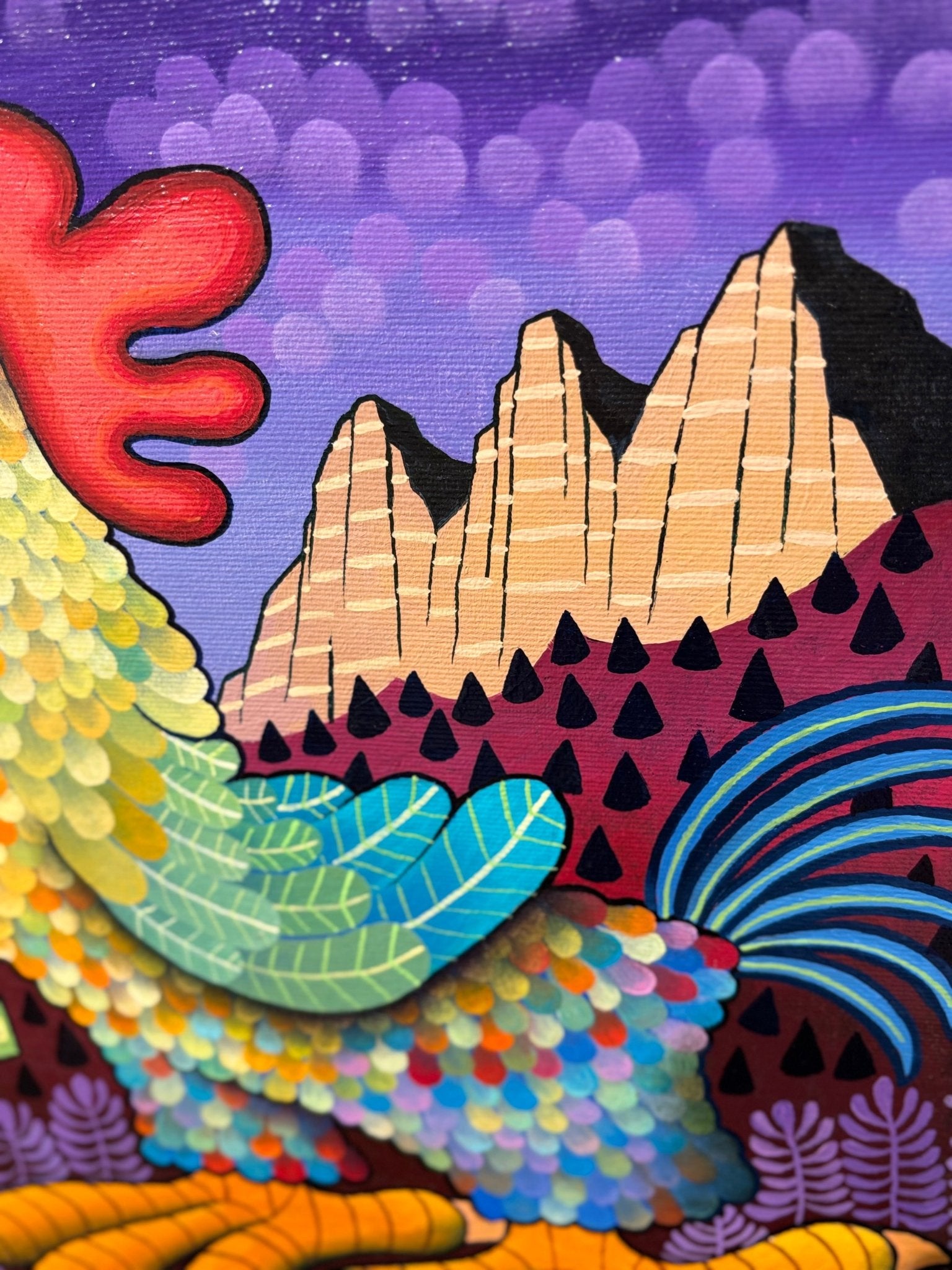 Original Painting "Rooster In the Alps" by Guido Vedovato 15.7" x 11.8" - ThePopUp Art Gallery