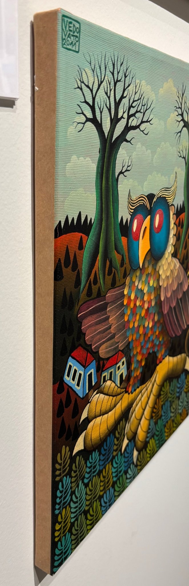 Original Painting "Owl Amidst the Trees" by Guido Vedovato 15.7” x 11.8” - ThePopUp Art Gallery