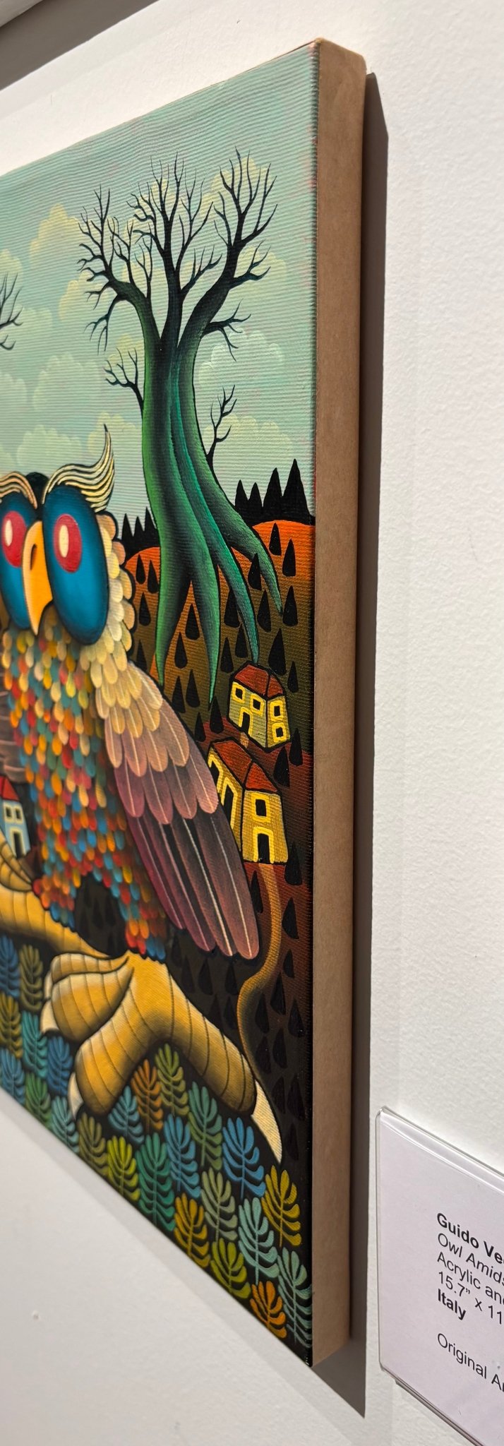 Original Painting "Owl Amidst the Trees" by Guido Vedovato 15.7” x 11.8” - ThePopUp Art Gallery