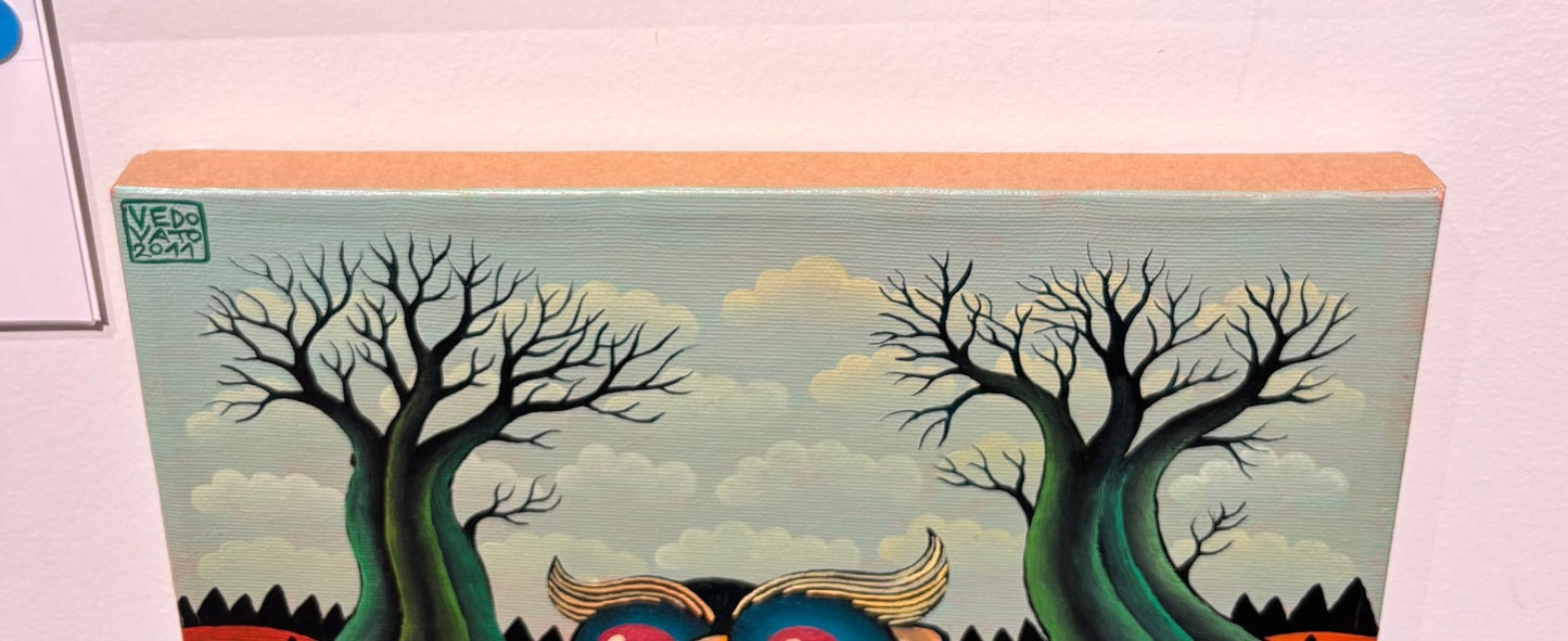 Original Painting "Owl Amidst the Trees" by Guido Vedovato 15.7” x 11.8” - ThePopUp Art Gallery