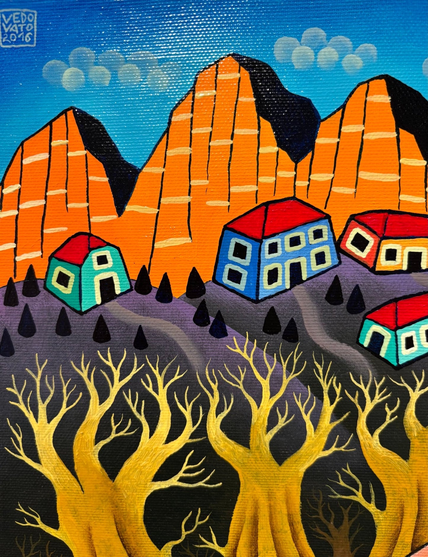 Original Painting "Trout Fishing in Dolomites" by Guido Vedovato 19 3/4" x 15 3/4" - ThePopUp Art Gallery