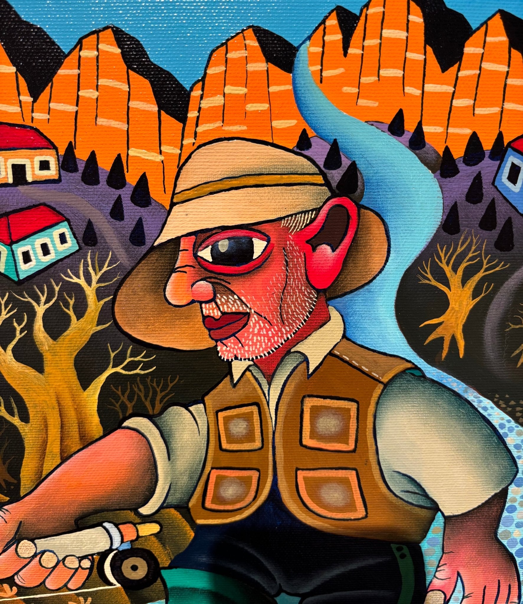 Original Painting "Trout Fishing in Dolomites" by Guido Vedovato 19 3/4" x 15 3/4" - ThePopUp Art Gallery