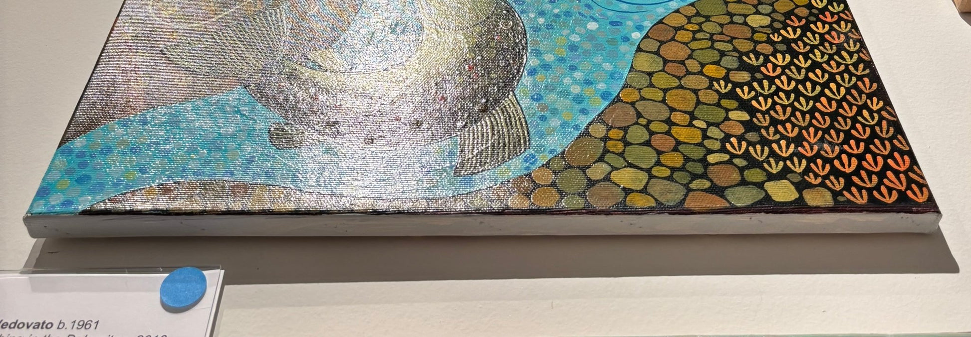 Original Painting "Trout Fishing in Dolomites" by Guido Vedovato 19 3/4" x 15 3/4" - ThePopUp Art Gallery